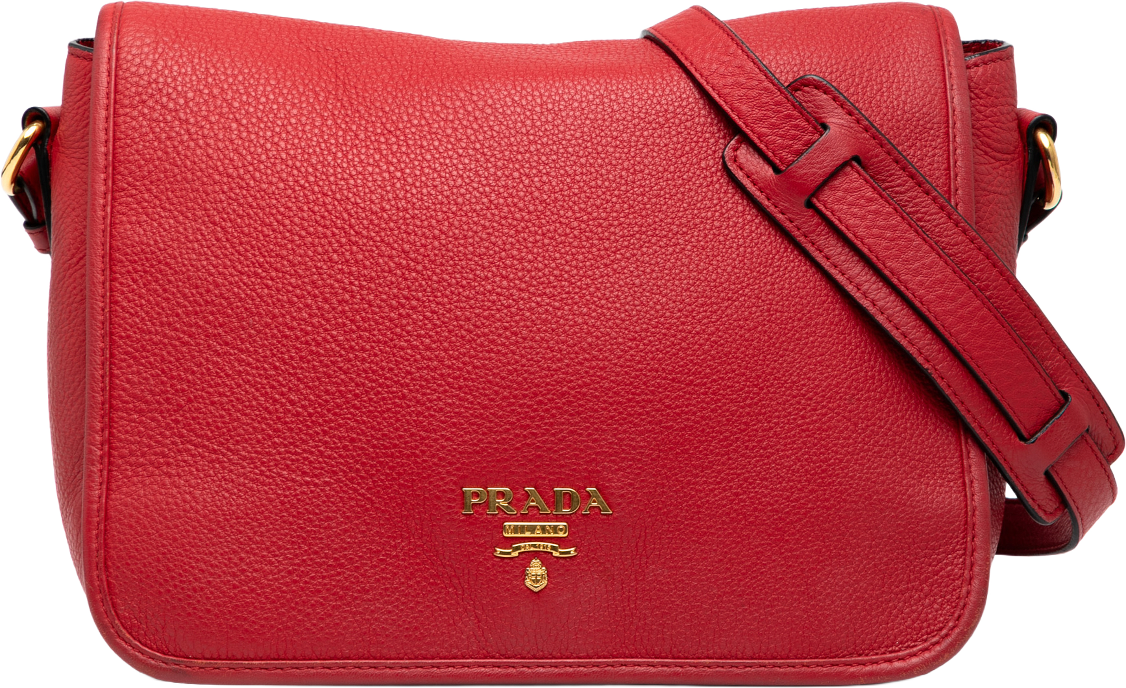 Prada Vitello Phenix Flap Crossbody, från Luxclusif, i färgen red. Klicka för att öppna bilden i stort format