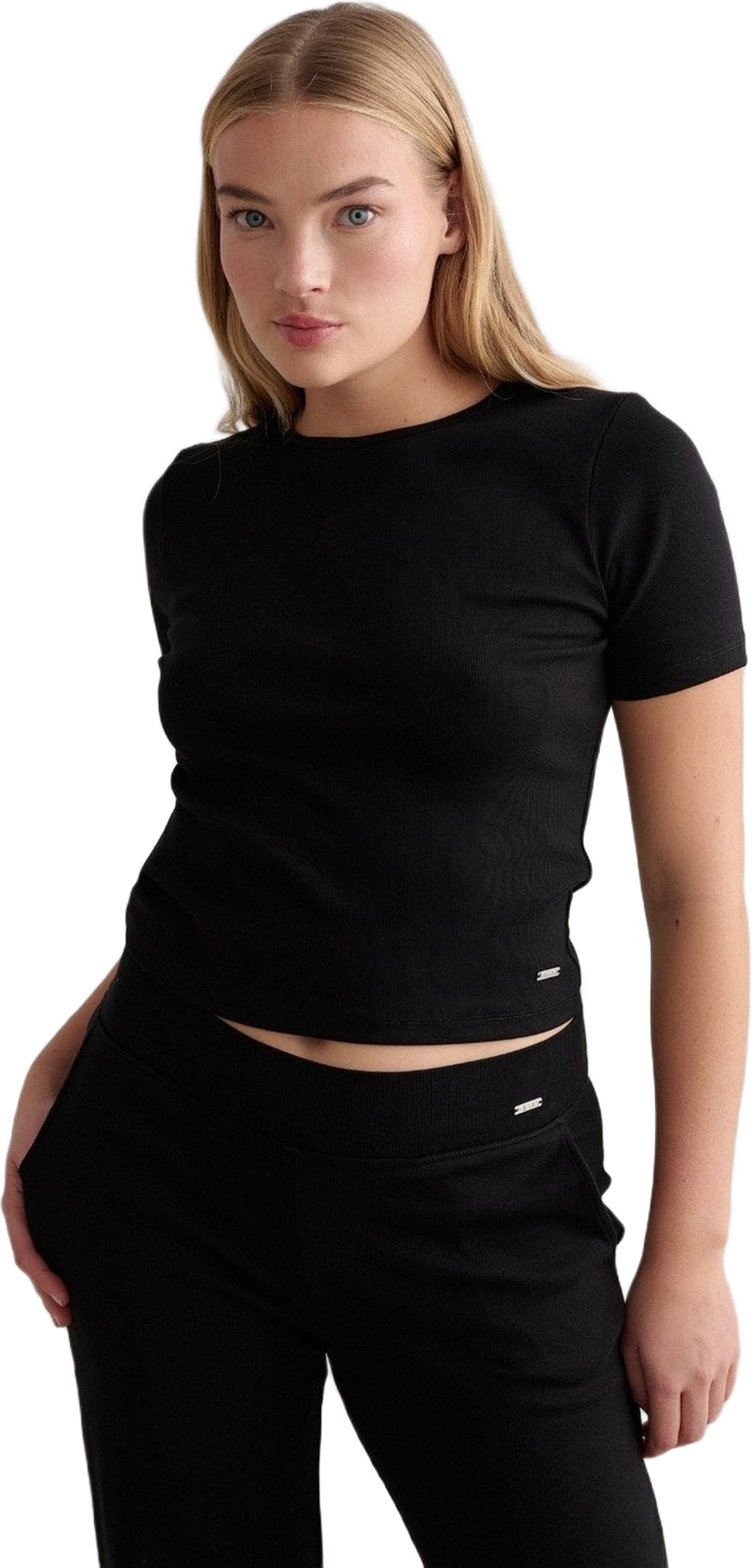 Black Ease Ribbed Short Sleeve