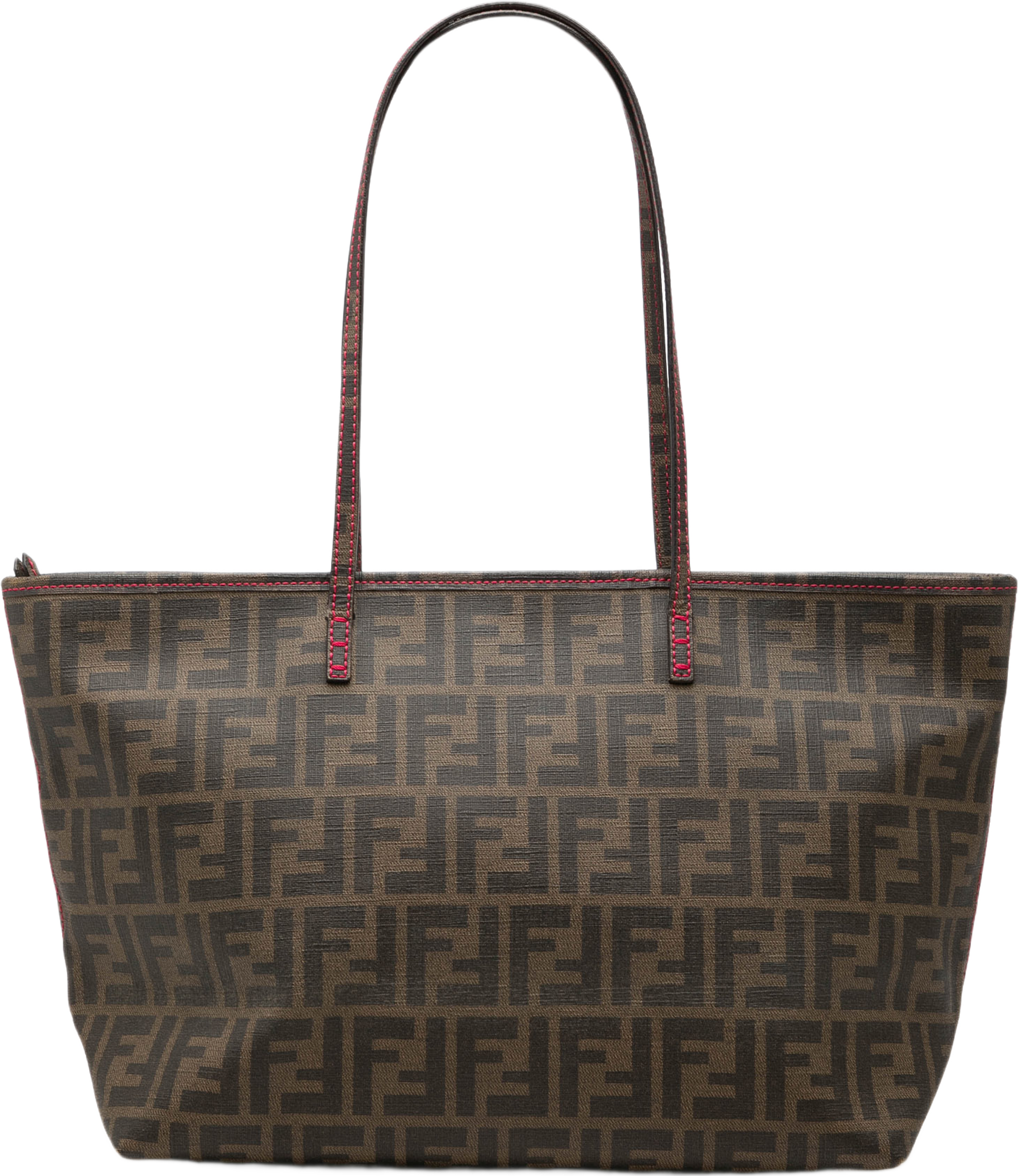 Fendi Small Zucca Spalmati Roll Tote, från Luxclusif, i färgen brown. Klicka för att öppna bilden i stort format