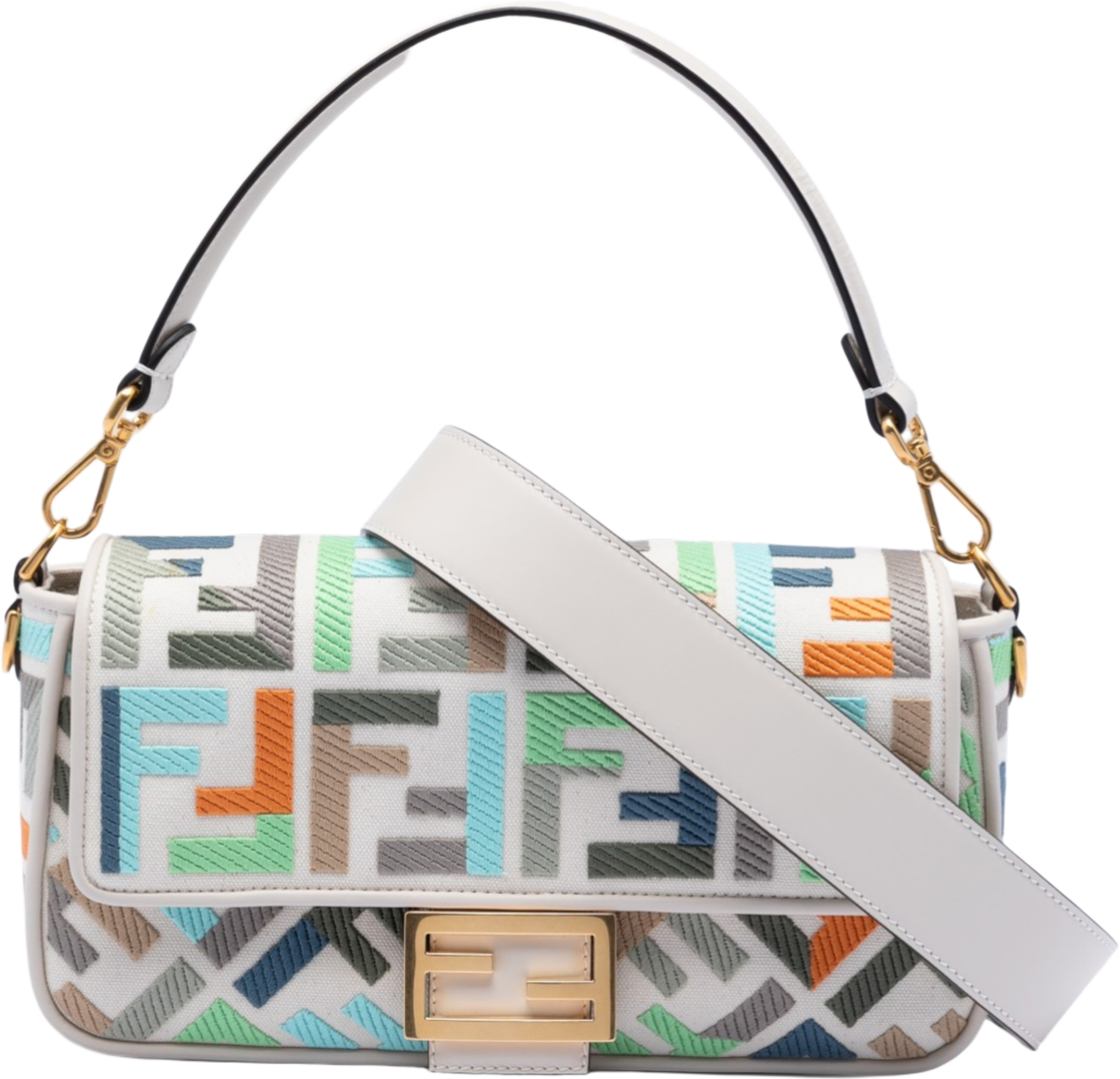 Fendi Zucca Embroidered Canvas Baguette Satchel, från Luxclusif, i färgen white. Klicka för att öppna bilden i stort format