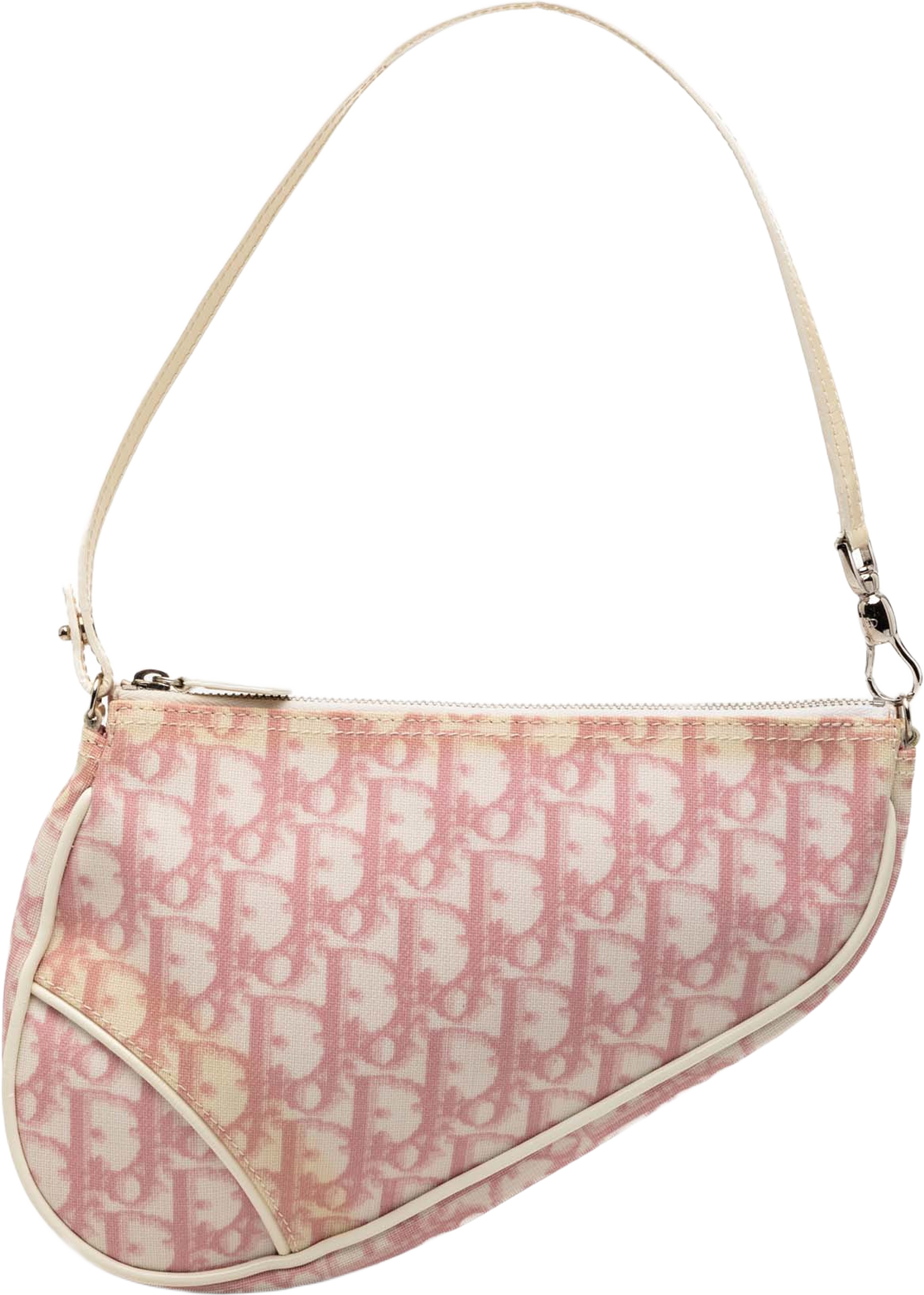 Dior Mini Diorissimo Coated Canvas Saddle Pochette, från Luxclusif, i färgen pink. Klicka för att öppna bilden i stort format