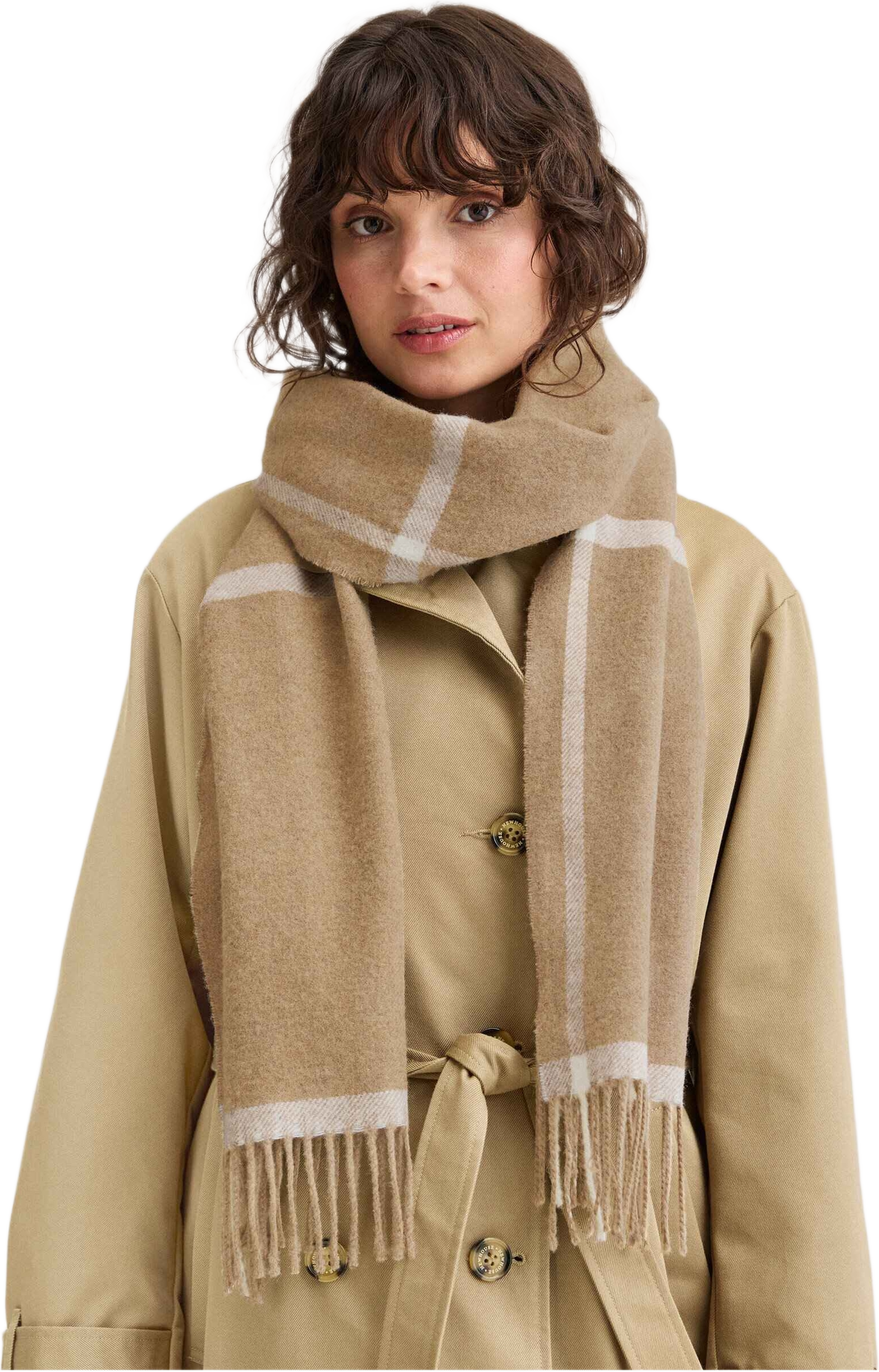 Flauto Checked Scarf, från Newhouse, i färgen beige. Klicka för att öppna bilden i stort format