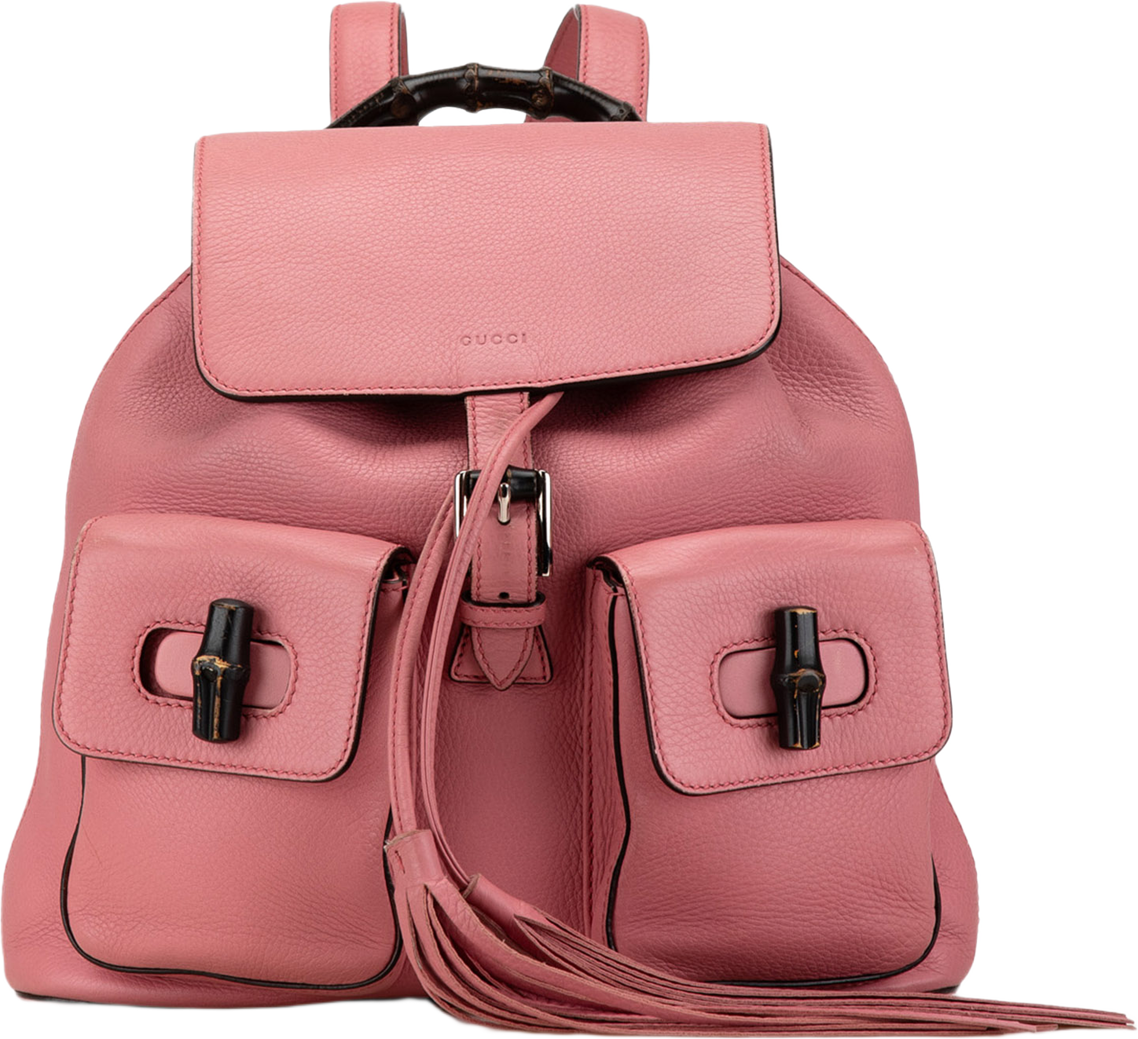 Gucci Leather Bamboo Tassel Backpack, från Luxclusif, i färgen pink.