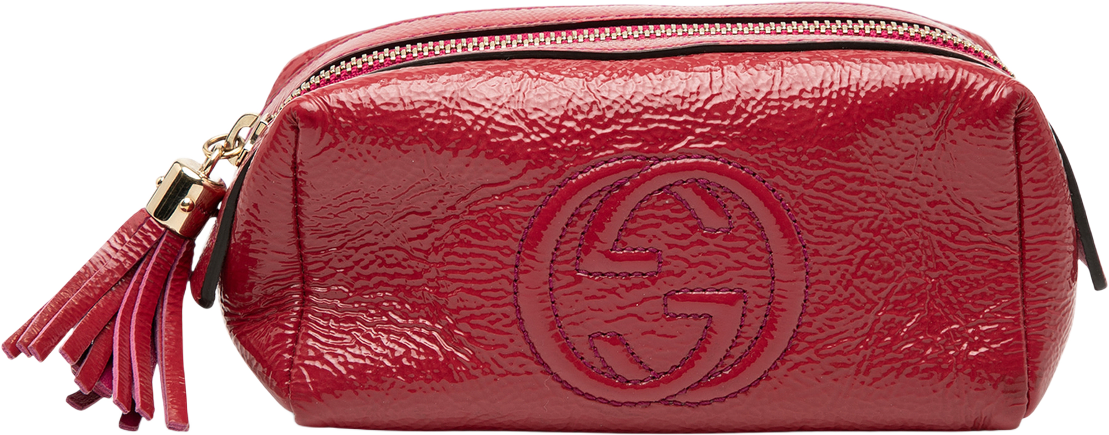 Gucci Patent Soho Cosmetic Pouch, från Luxclusif, i färgen dark pink. Klicka för att öppna bilden i stort format