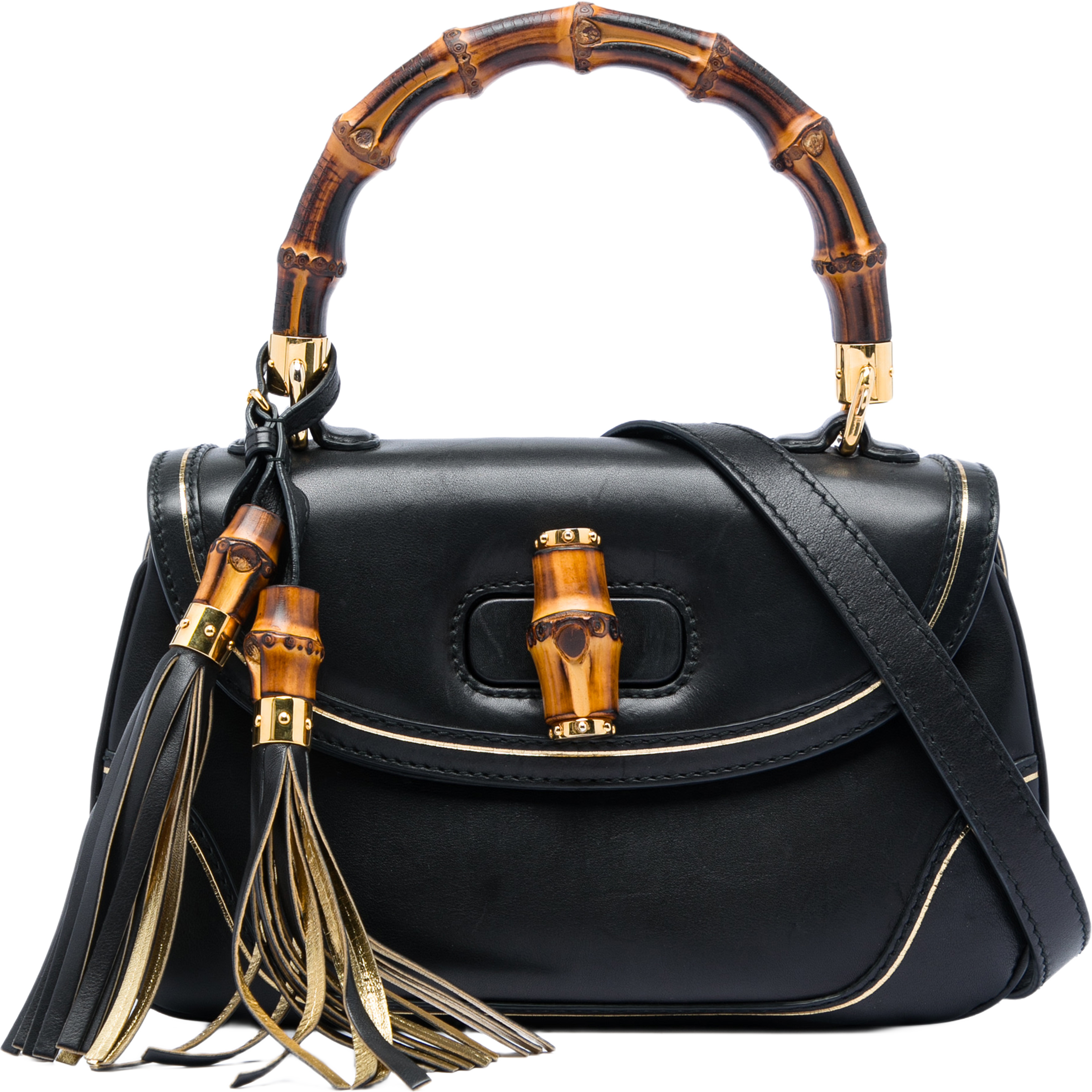 Gucci Medium Calfskin New Bamboo Top Handle Bag, från Luxclusif, i färgen svart. Klicka för att öppna bilden i stort format