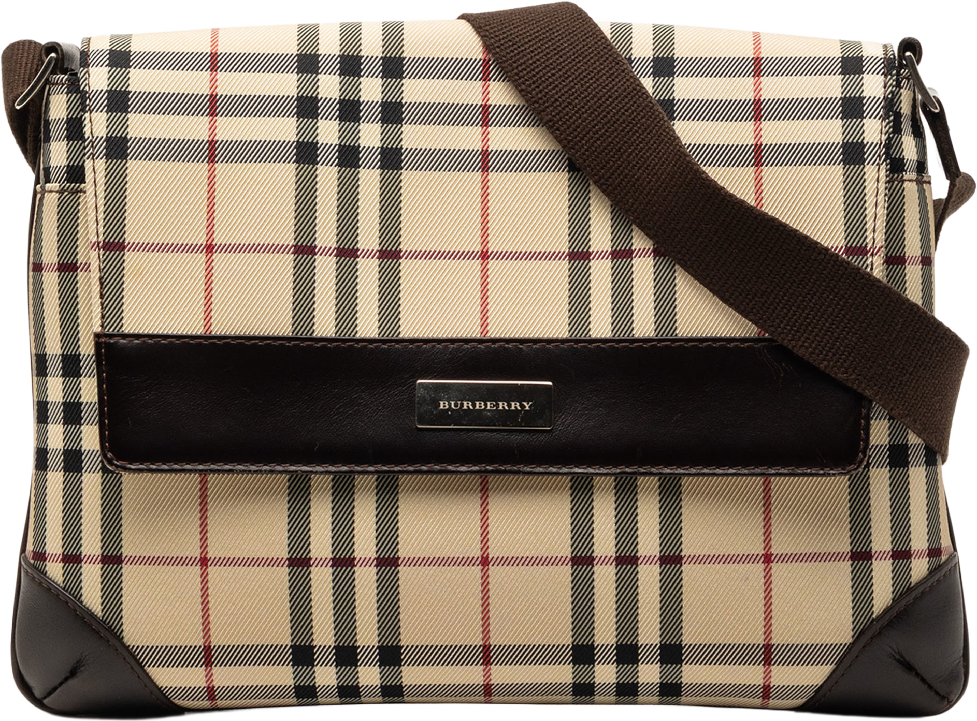 Burberry House Check Canvas Flap Crossbody, från Luxclusif, i färgen beige. Klicka för att öppna bilden i stort format
