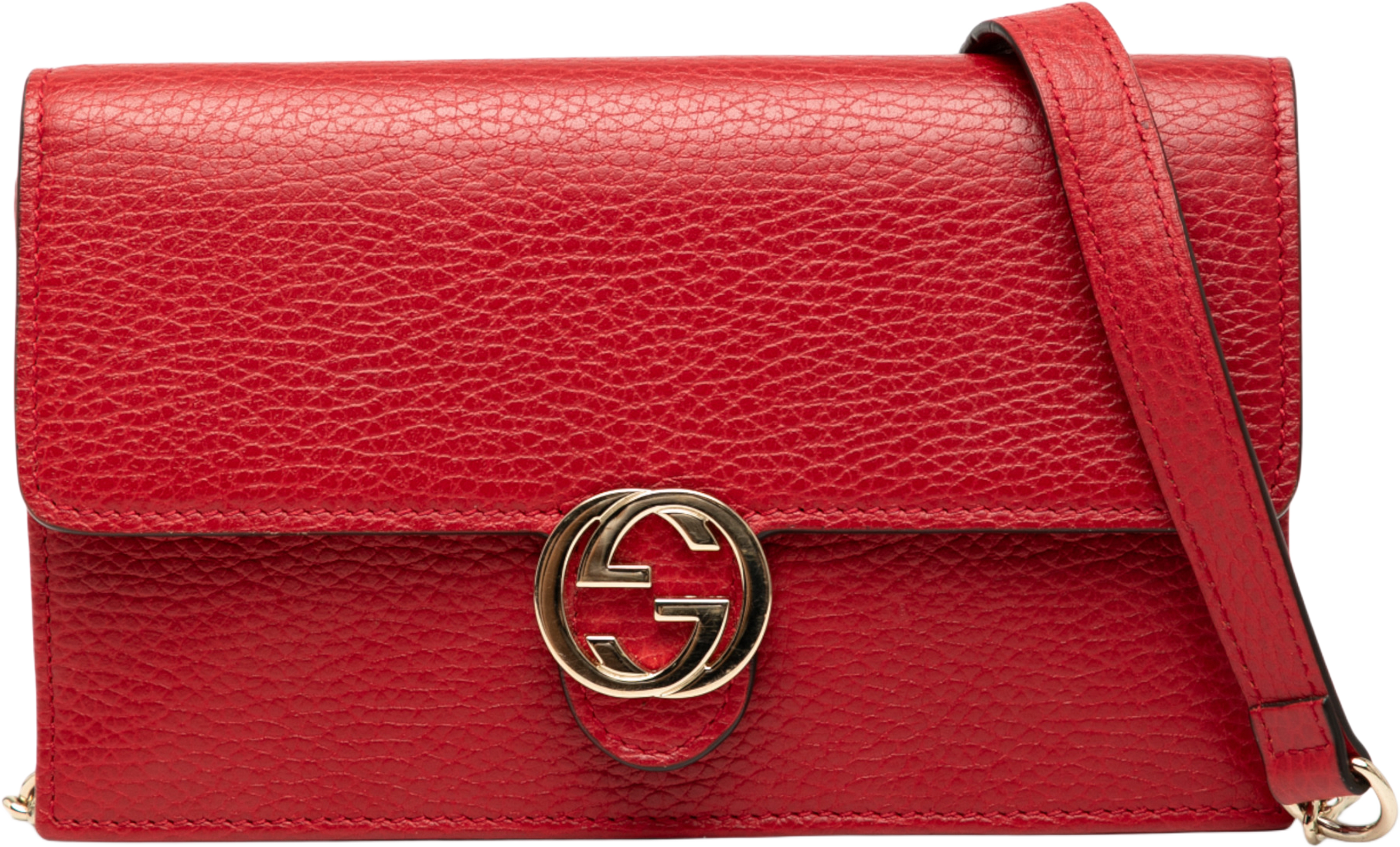 Gucci Leather Interlocking G Dollar Wallet On Chain, från Luxclusif, i färgen red. Klicka för att öppna bilden i stort format