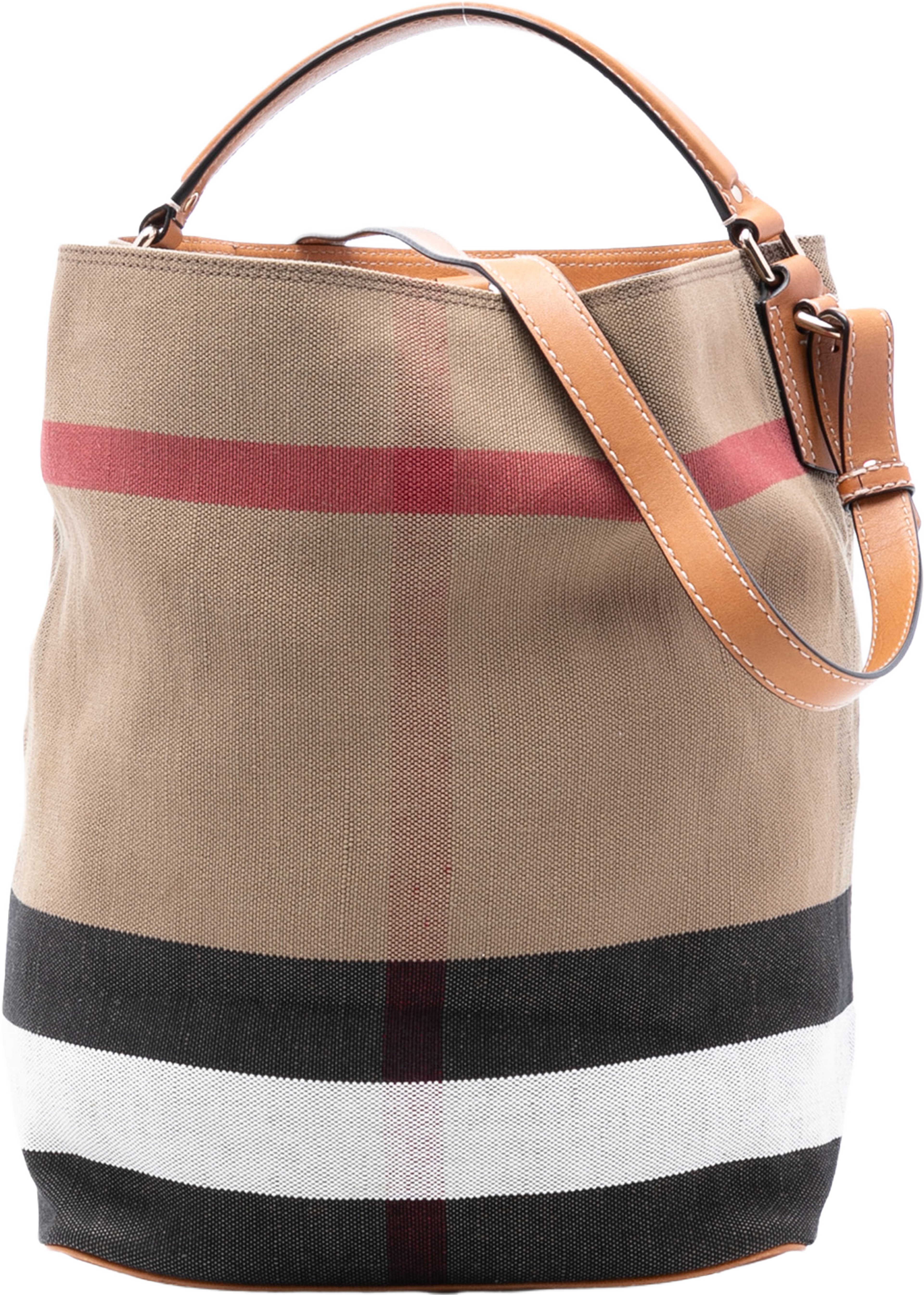 Burberry Medium Mega Check Canvas Ashby Bucket Bag, från Luxclusif, i färgen light brown. Klicka för att öppna bilden i stort format