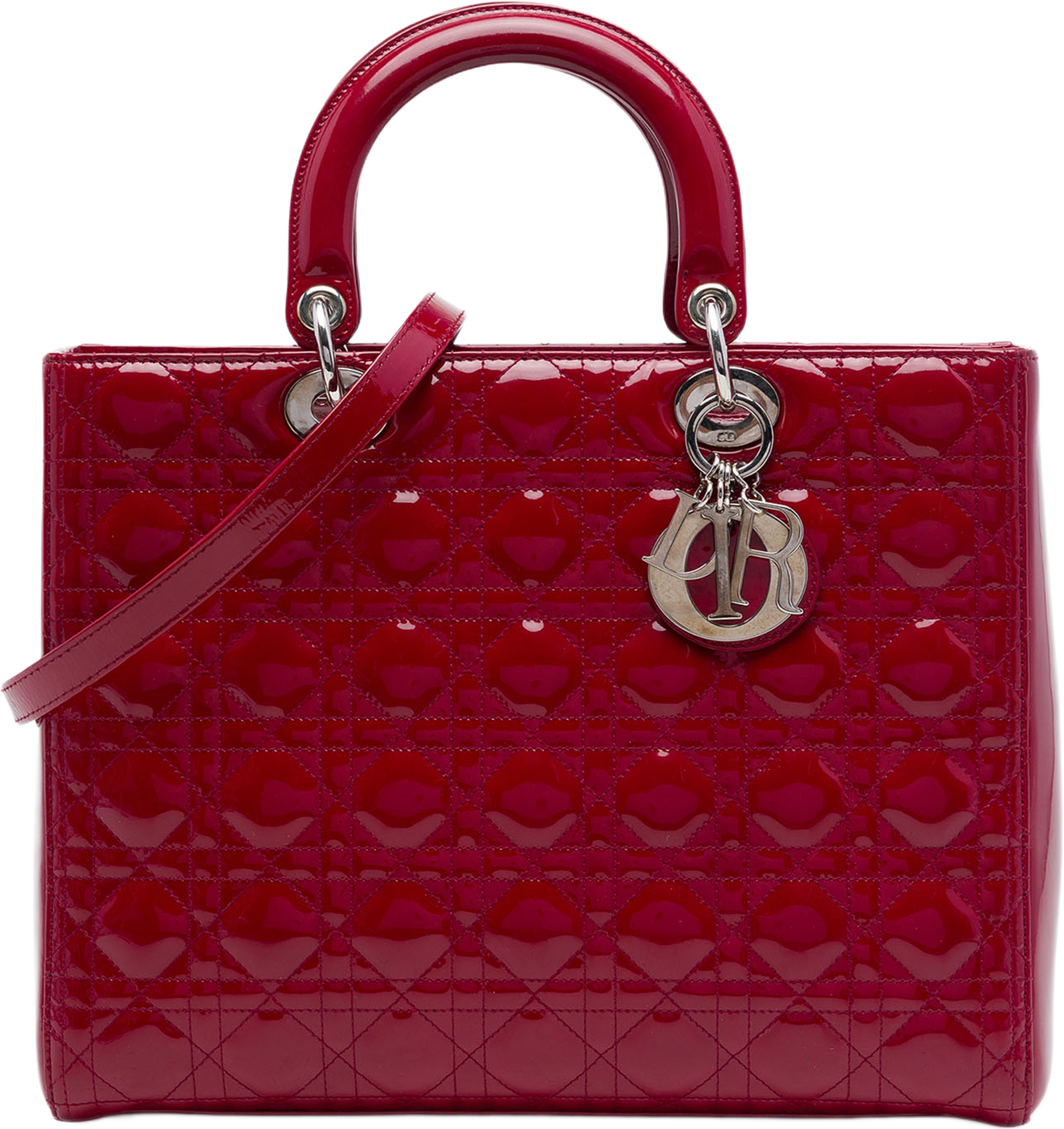 Dior Large Patent Cannage Lady Dior, från Luxclusif, i färgen röd. Klicka för att öppna bilden i stort format