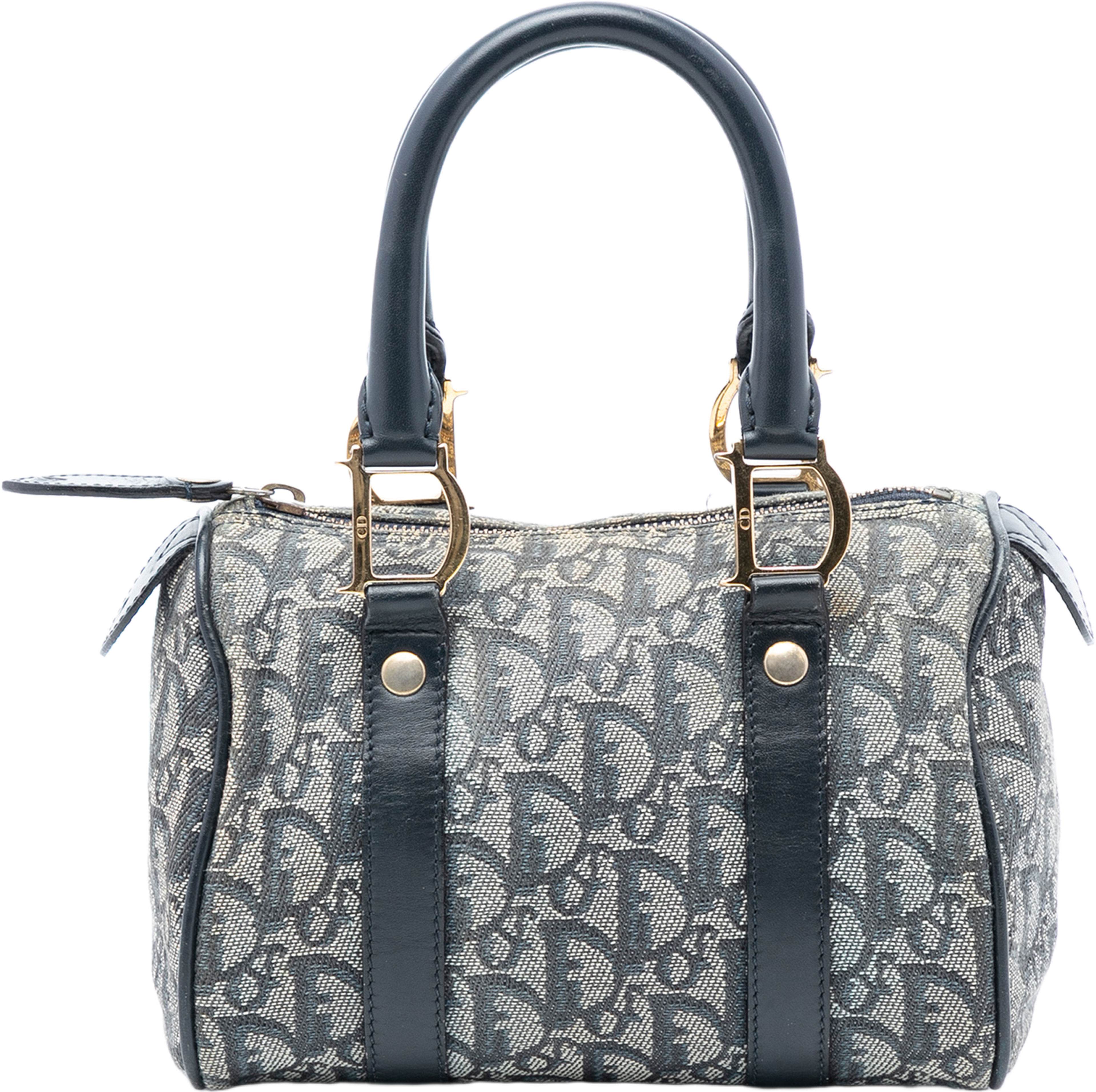 Dior Mini Diorissimo Trotter Canvas Boston Bag, från Luxclusif, i färgen navy. Klicka för att öppna bilden i stort format