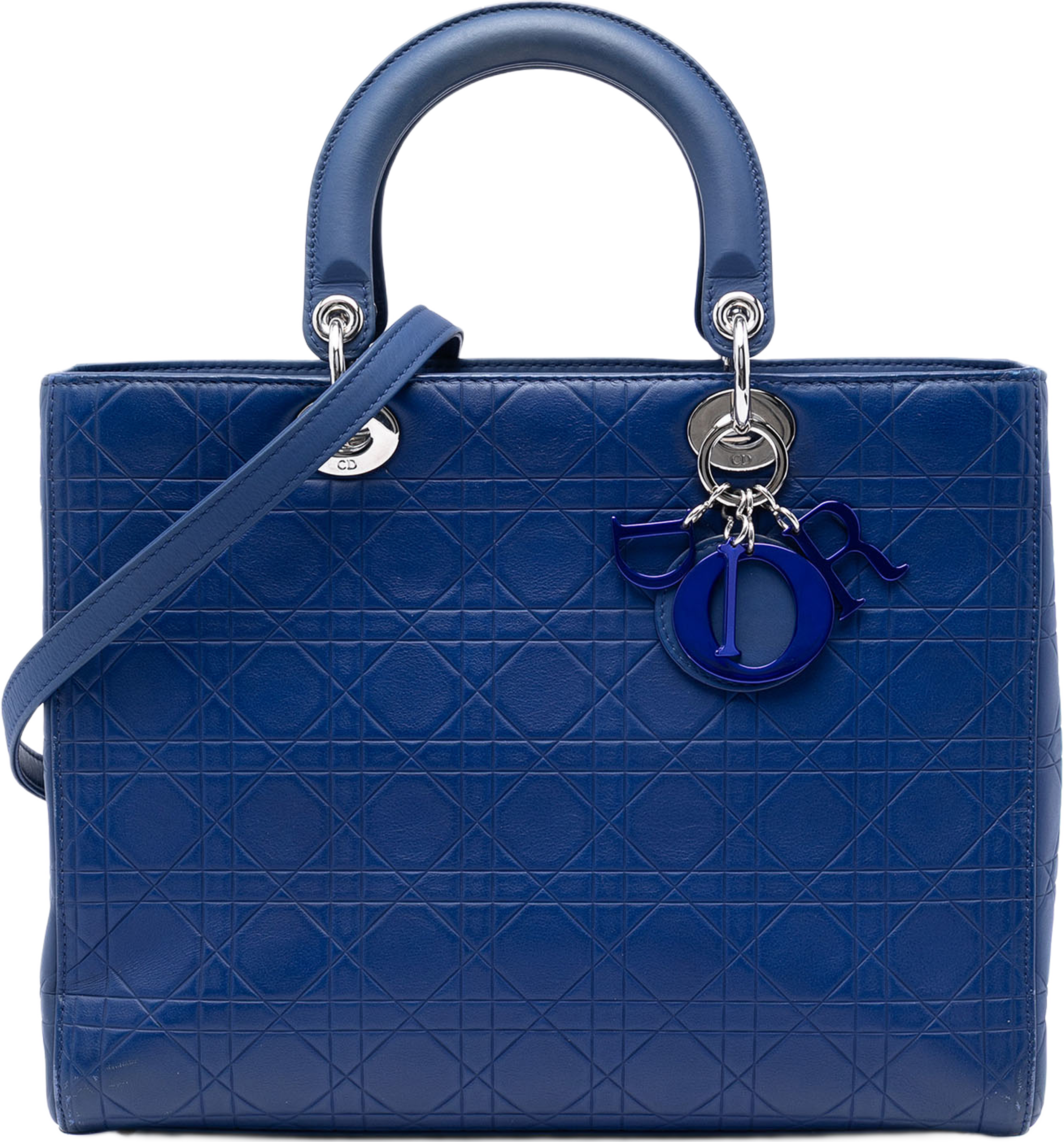 Dior Large Ultra Matte Calfskin Cannage Embossed Lady Dior, från Luxclusif, i färgen blue. Klicka för att öppna bilden i stort format