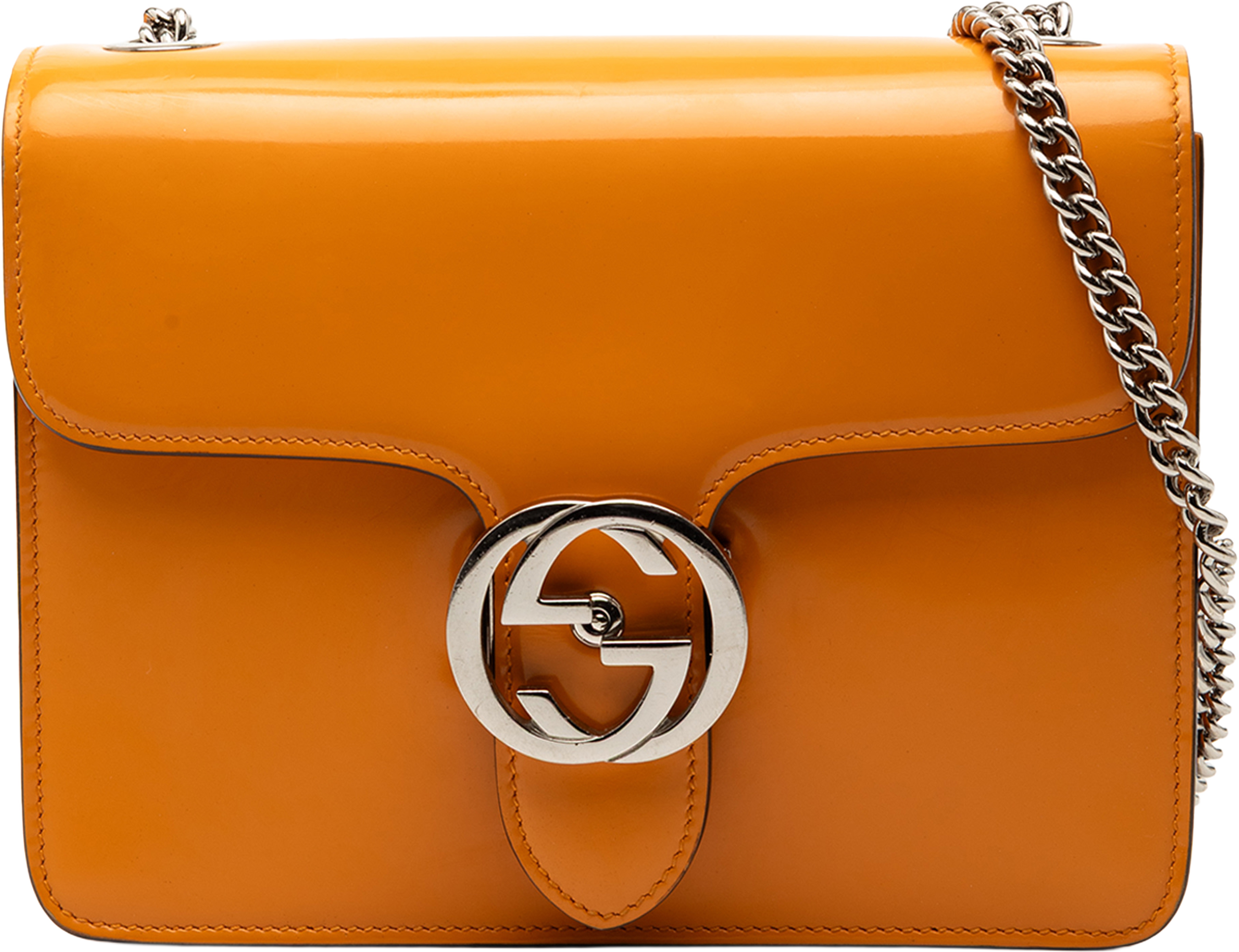 Gucci Small Polished Calfskin Interlocking G Dollar Crossbody, från Luxclusif, i färgen orange. Klicka för att öppna bilden i stort format
