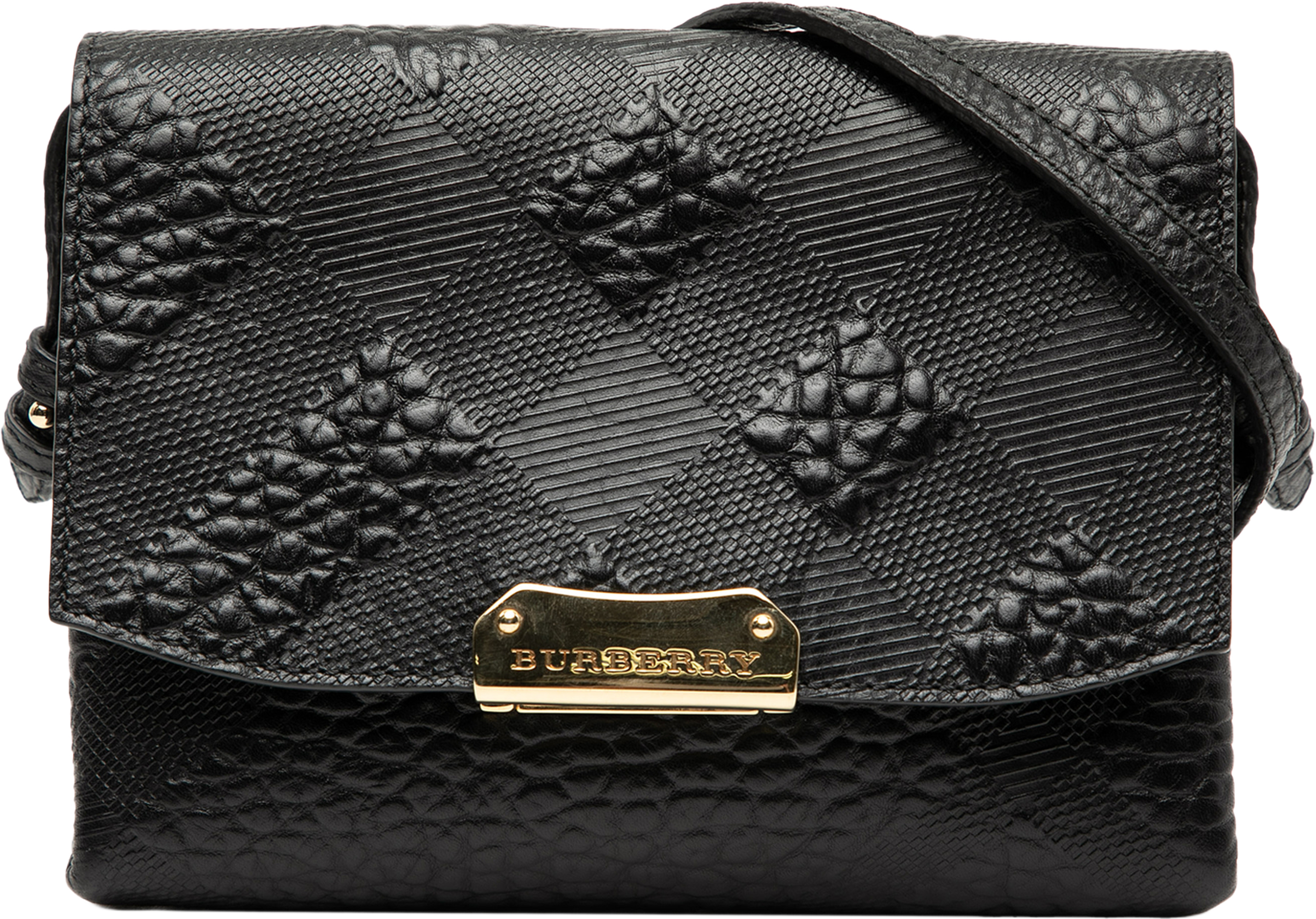 Burberry Embossed Grain Check Leather Langley Crossbody, från Luxclusif, i färgen black. Klicka för att öppna bilden i stort format