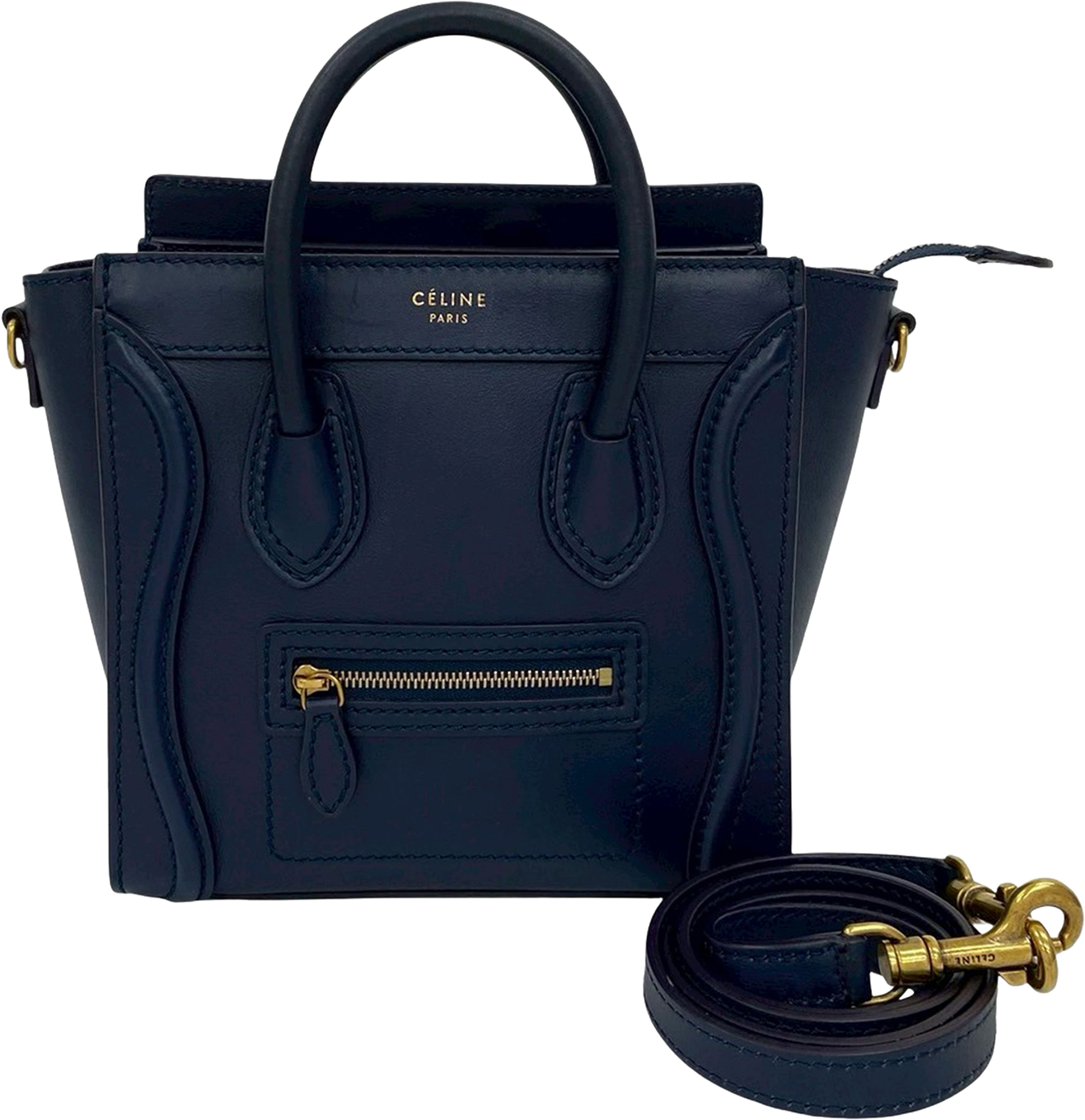 Celine Nano Leather Luggage Tote, från Luxclusif, i färgen navy. Klicka för att öppna bilden i stort format