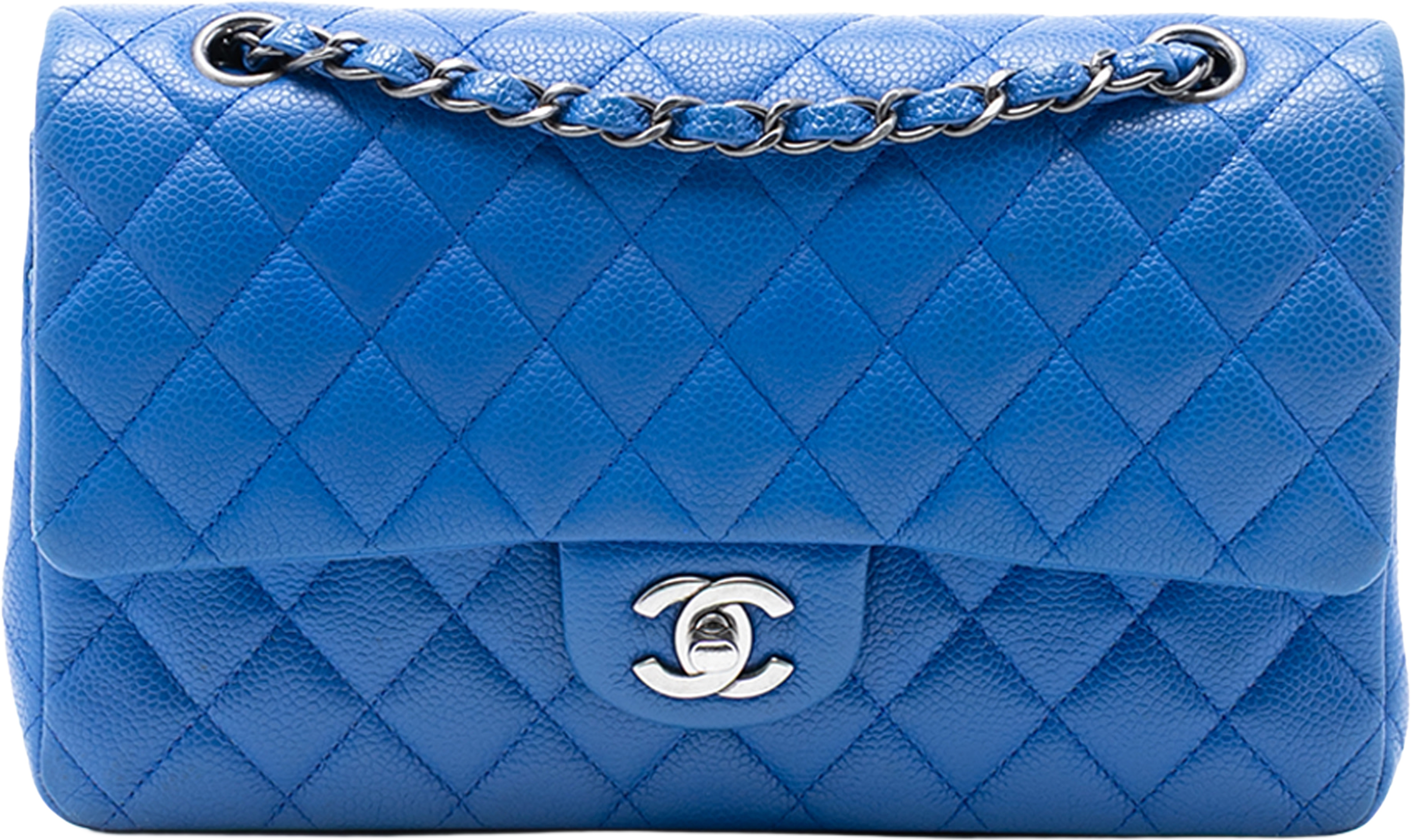 Chanel Medium Classic Caviar Double Flap, från Luxclusif, i färgen blue. Klicka för att öppna bilden i stort format