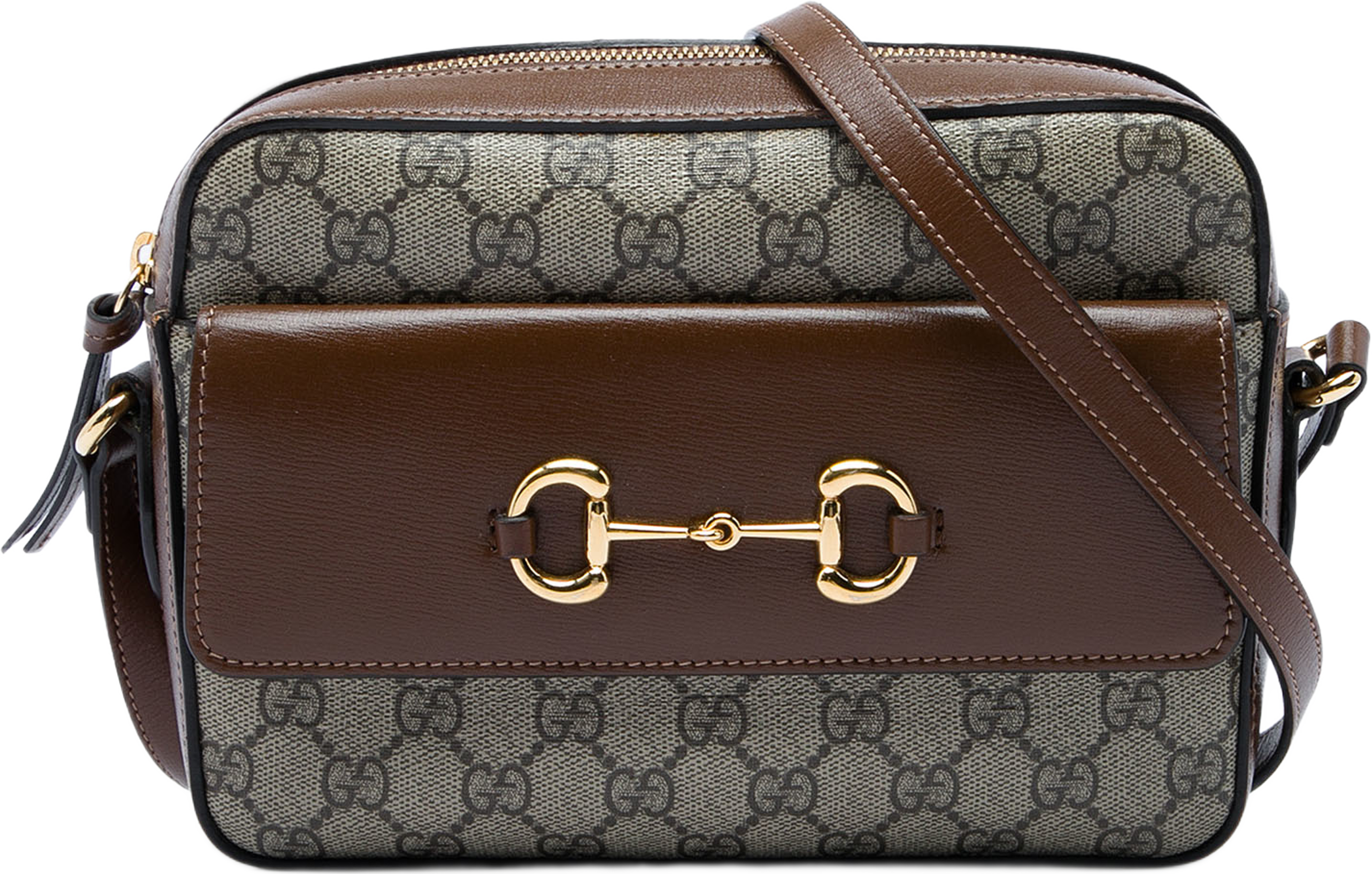 Gucci Small Gg Supreme Horsebit 1955 Crossbody, från Luxclusif, i färgen beige. Klicka för att öppna bilden i stort format