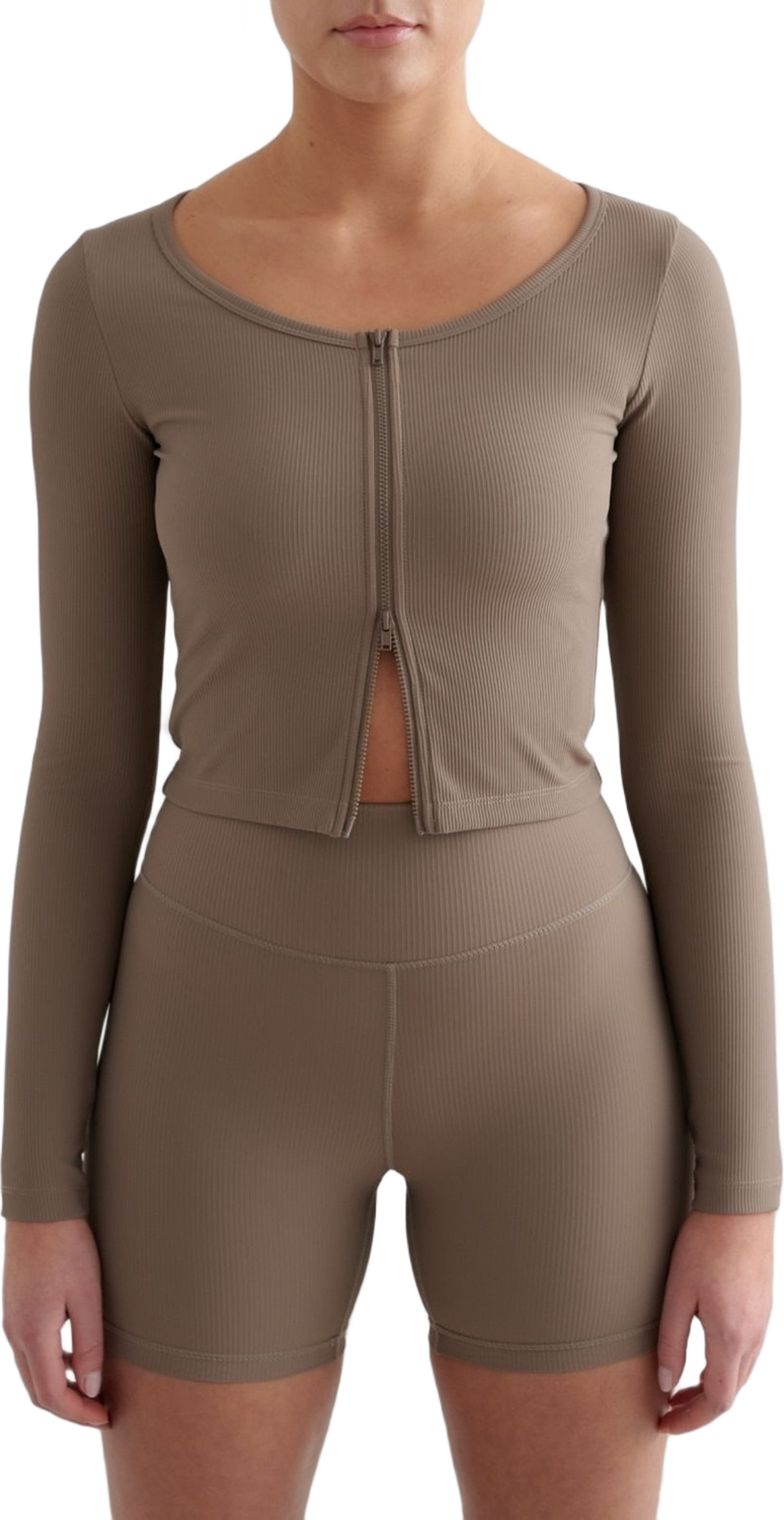 Nougat Ribbed Performance Zipped Cardigan