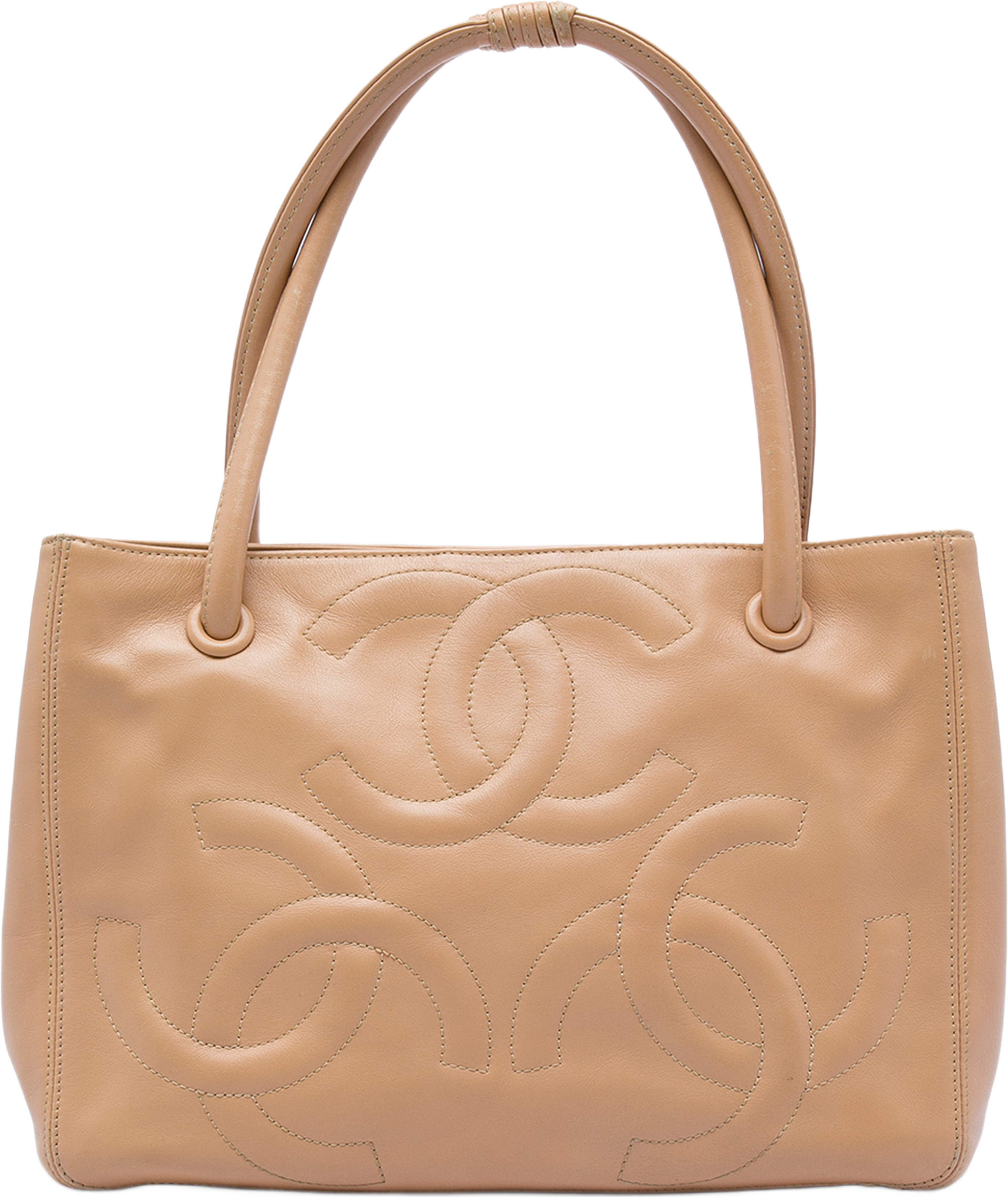 Chanel Lambskin Triple Cc Tote, från Luxclusif, i färgen beige. Klicka för att öppna bilden i stort format