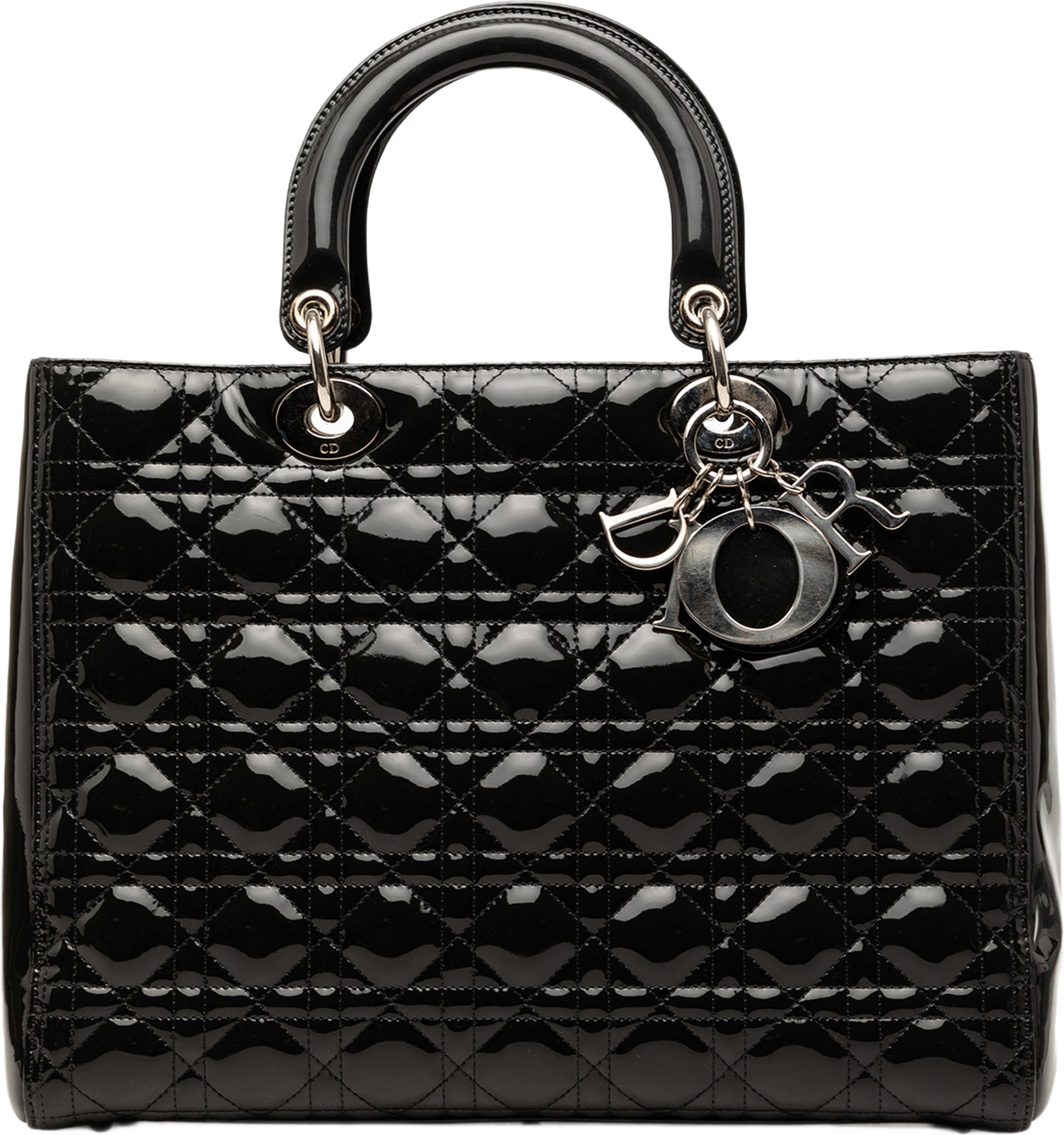 Dior Large Patent Cannage Lady Dior, från Luxclusif, i färgen black. Klicka för att öppna bilden i stort format