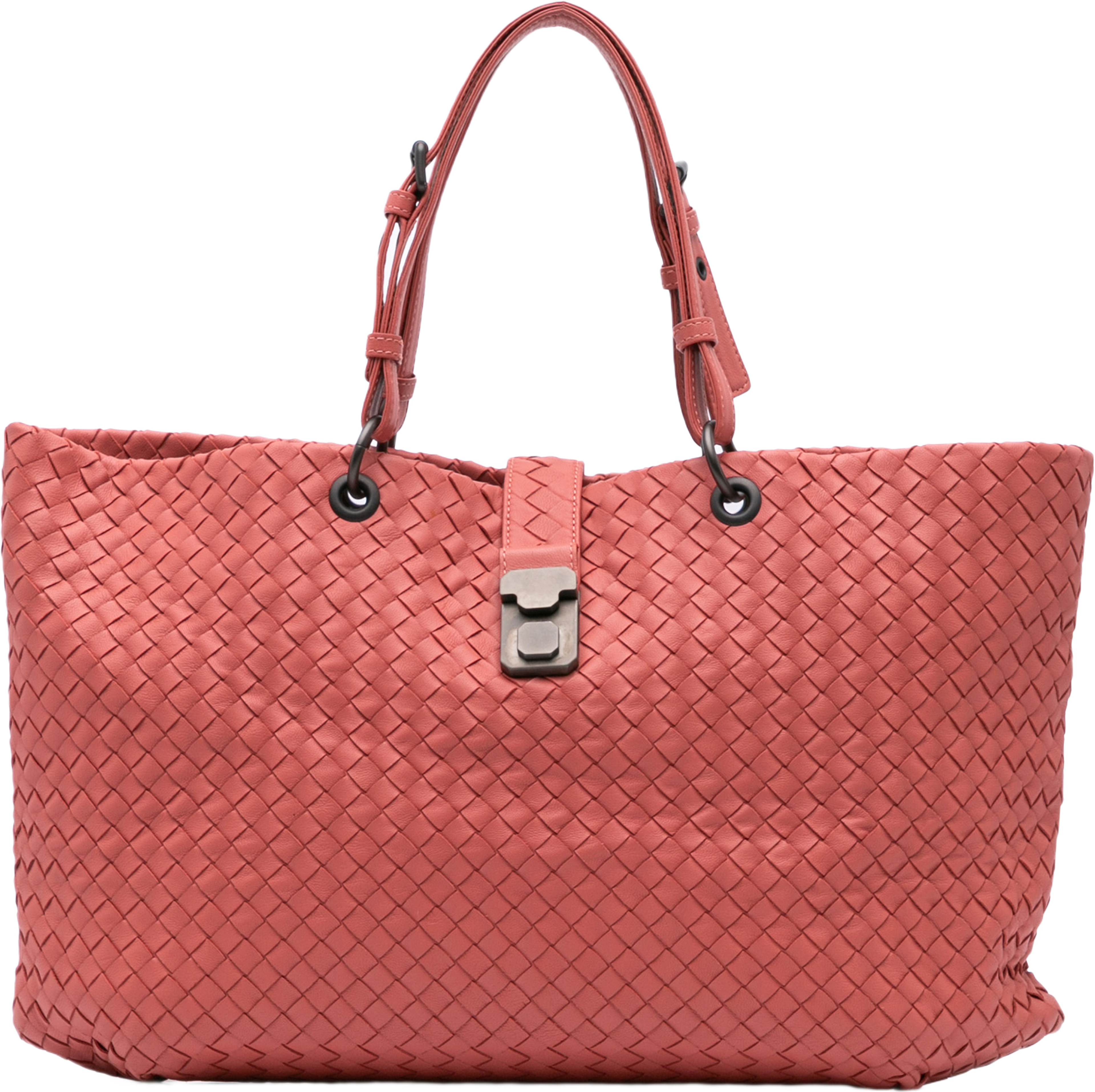 Bottega Veneta Medium Nappa Intrecciato Capri Tote, från Luxclusif, i färgen indian red. Klicka för att öppna bilden i stort format