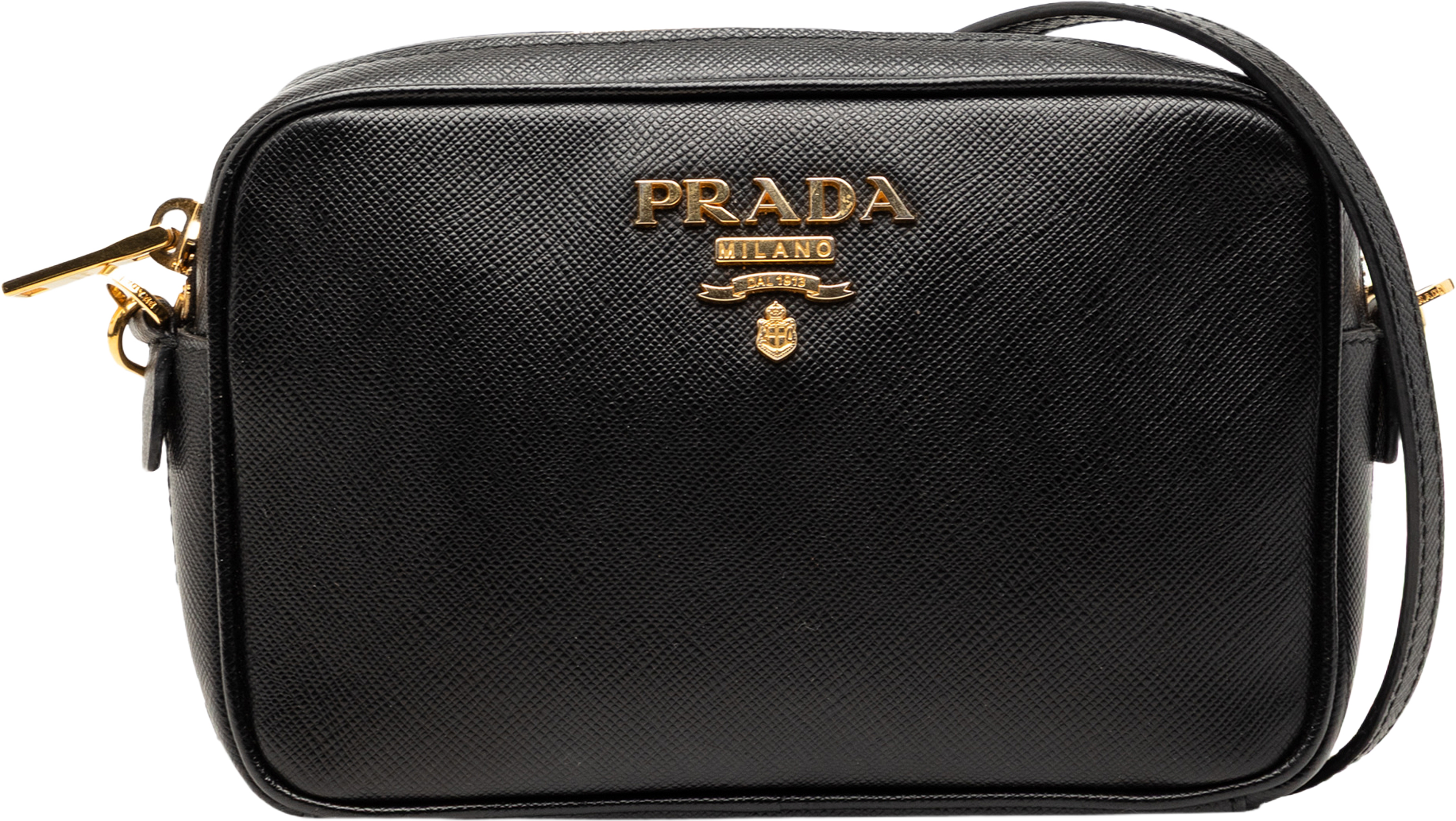 Prada Saffiano Lux Camera Bag, från Luxclusif, i färgen black. Klicka för att öppna bilden i stort format