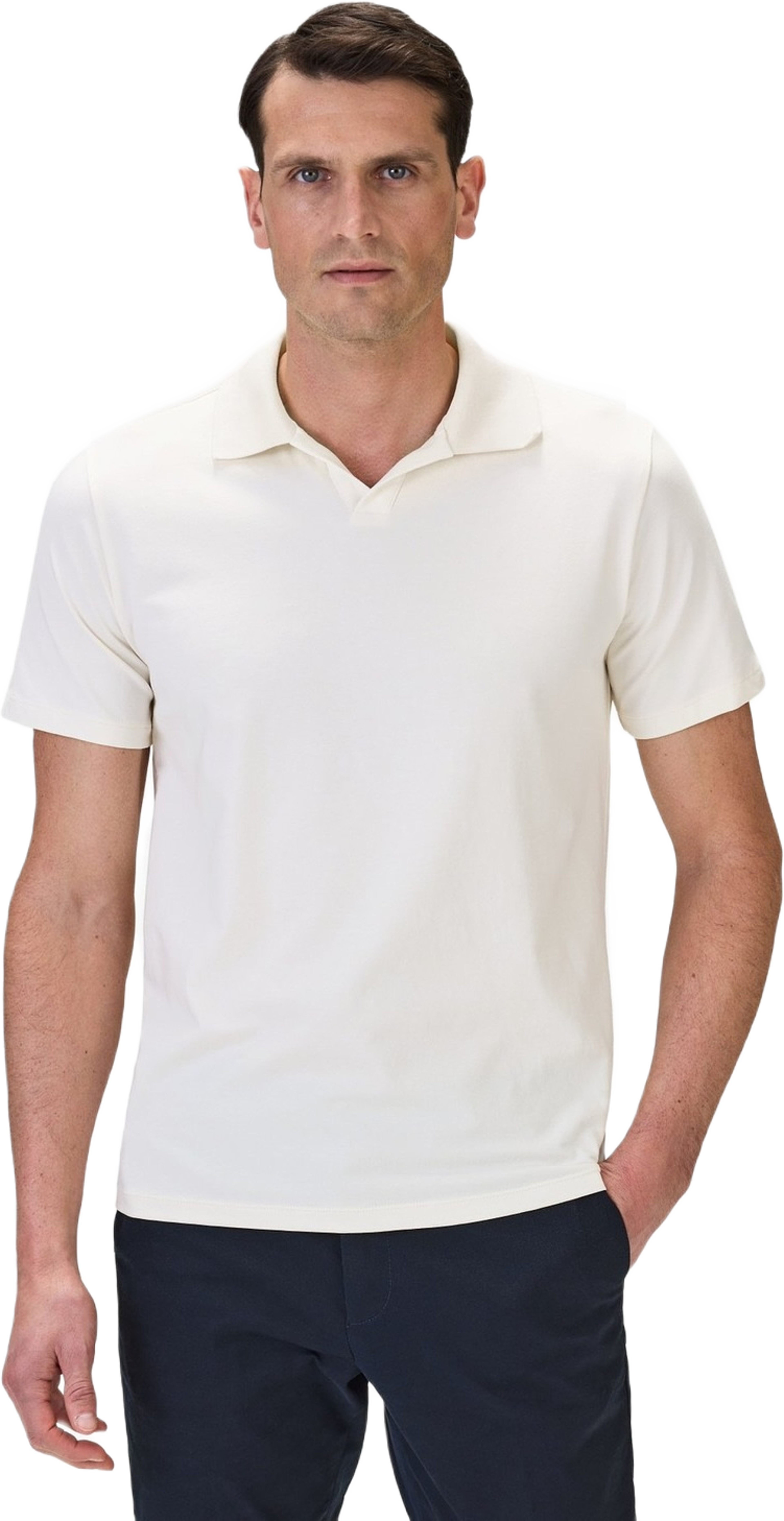 Cotton Fitted Stretch S/s Open Collar Polo Shirt