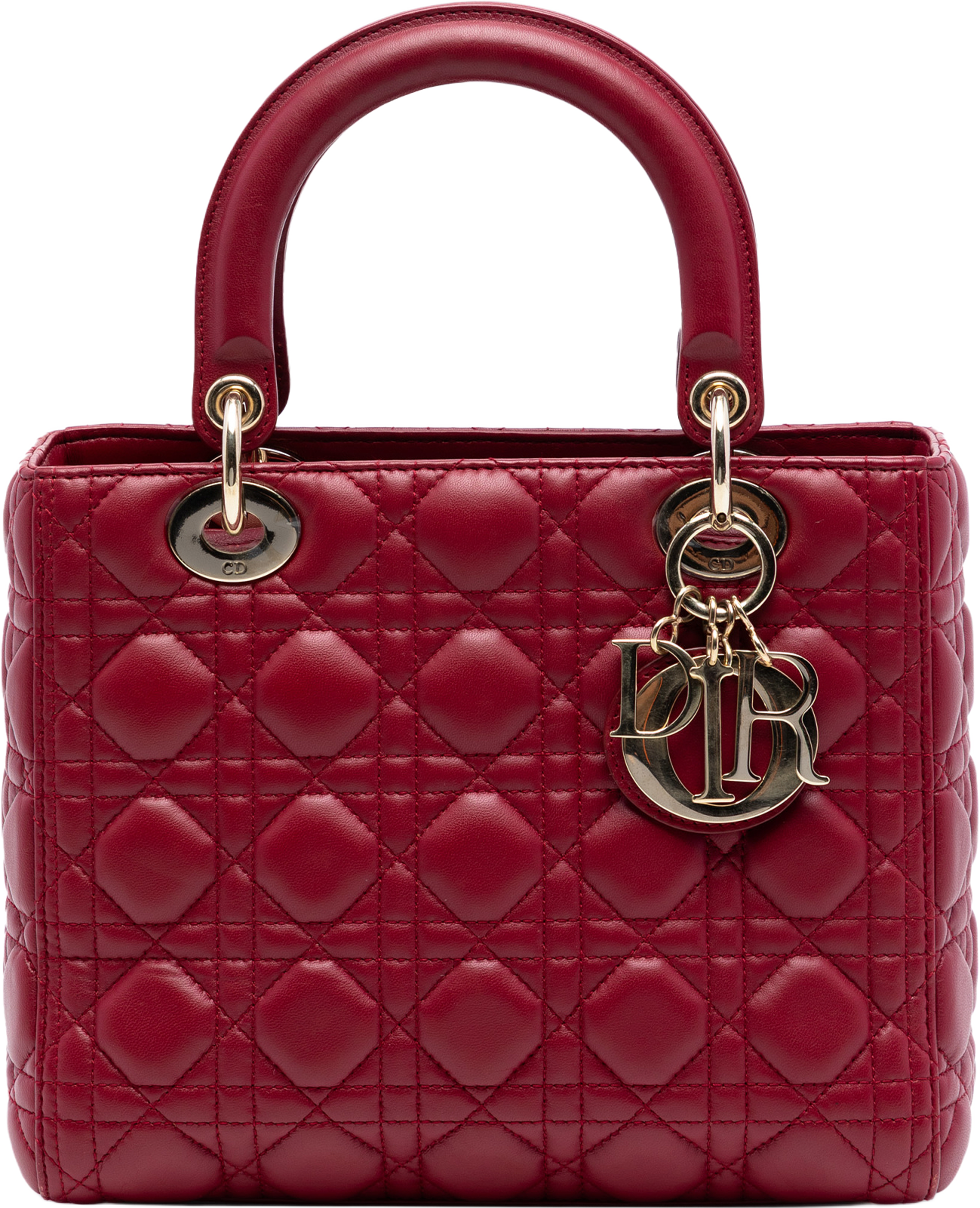 Dior Medium Lambskin Cannage Lady Dior, från Luxclusif, i färgen dark red. Klicka för att öppna bilden i stort format