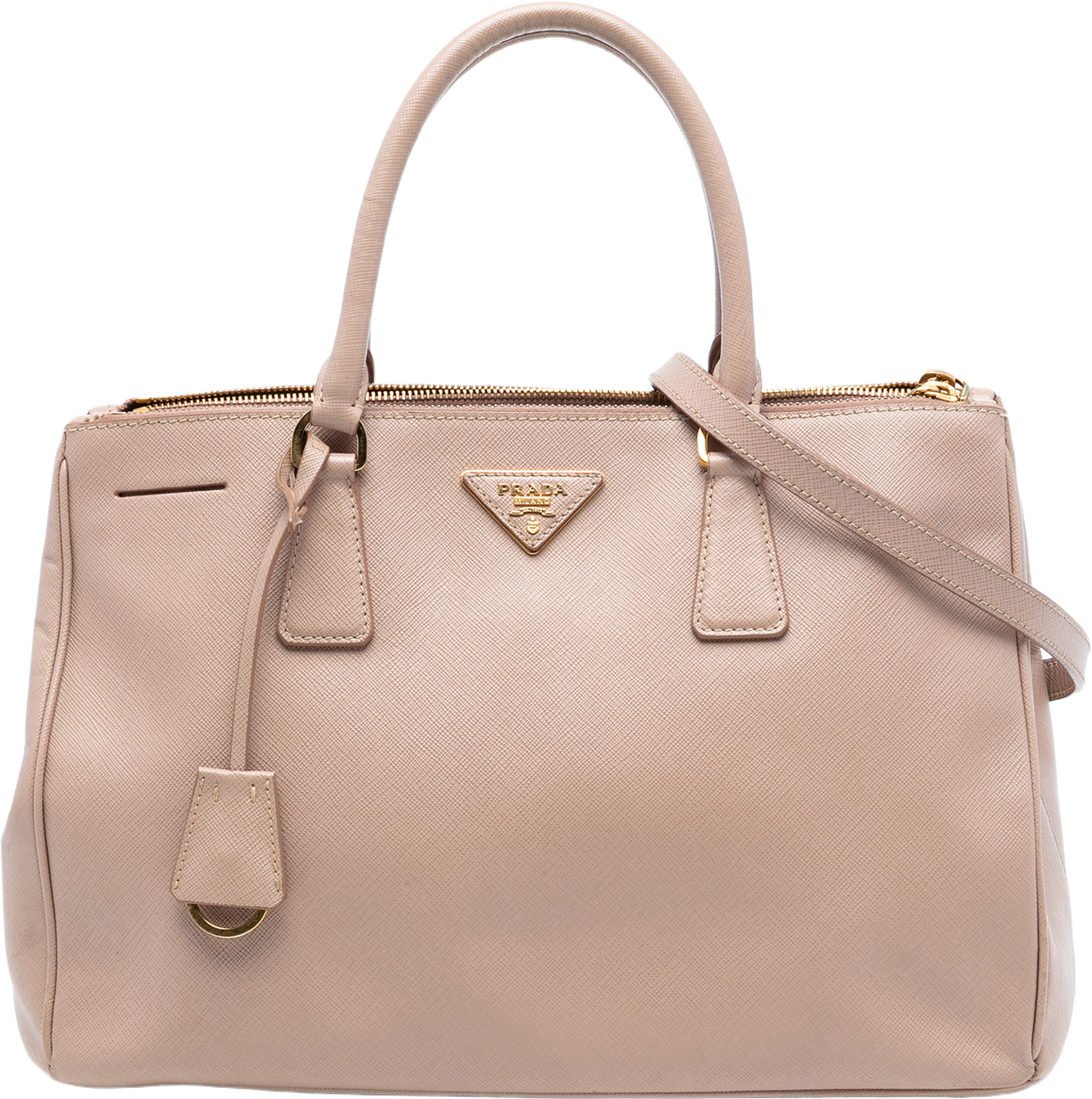 Prada Medium Saffiano Lux Galleria Double Zip Tote, från Luxclusif, i färgen light pink. Klicka för att öppna bilden i stort format