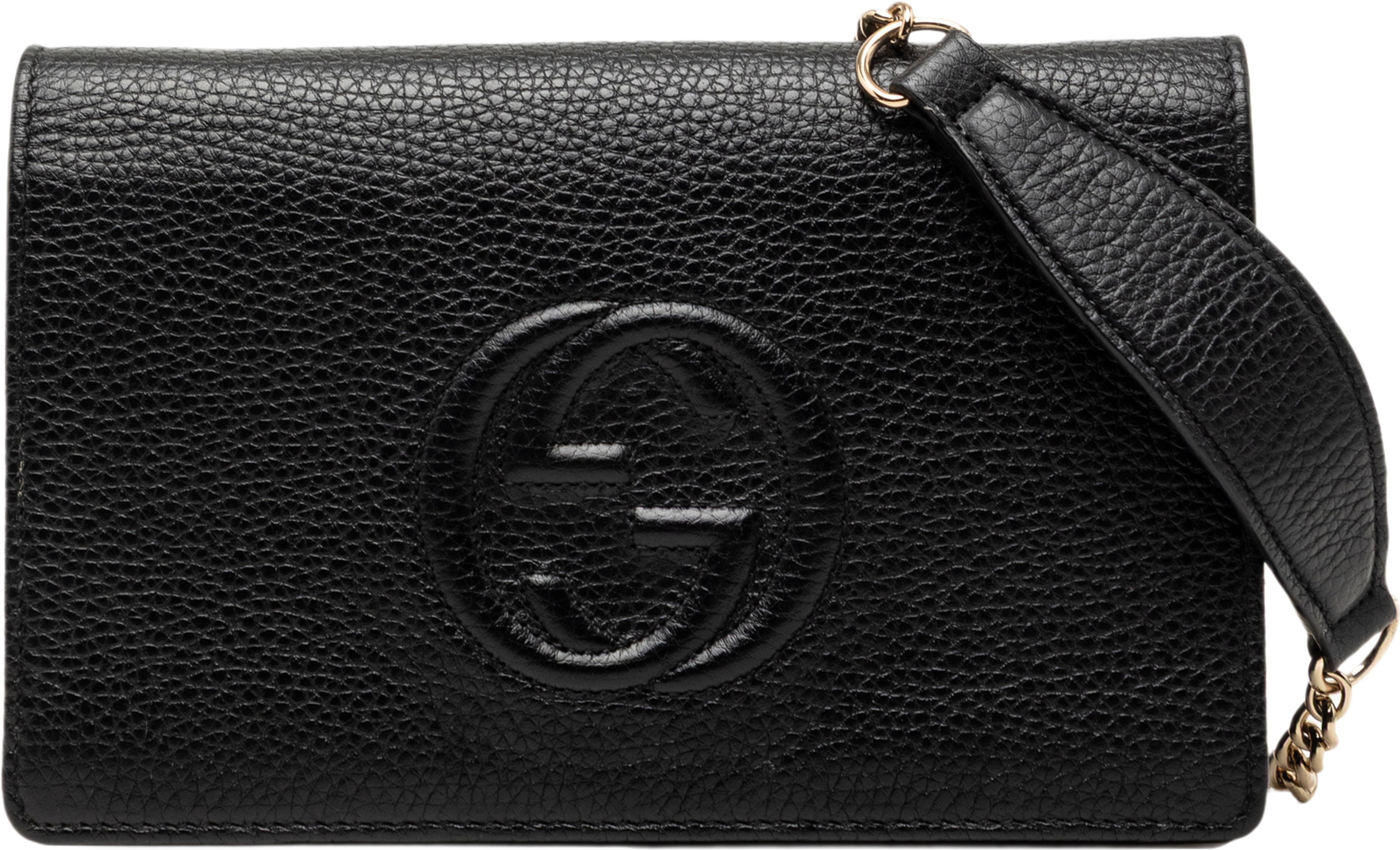 Gucci Pebbled Calfskin Soho Wallet On Chain, från Luxclusif, i färgen svart. Klicka för att öppna bilden i stort format