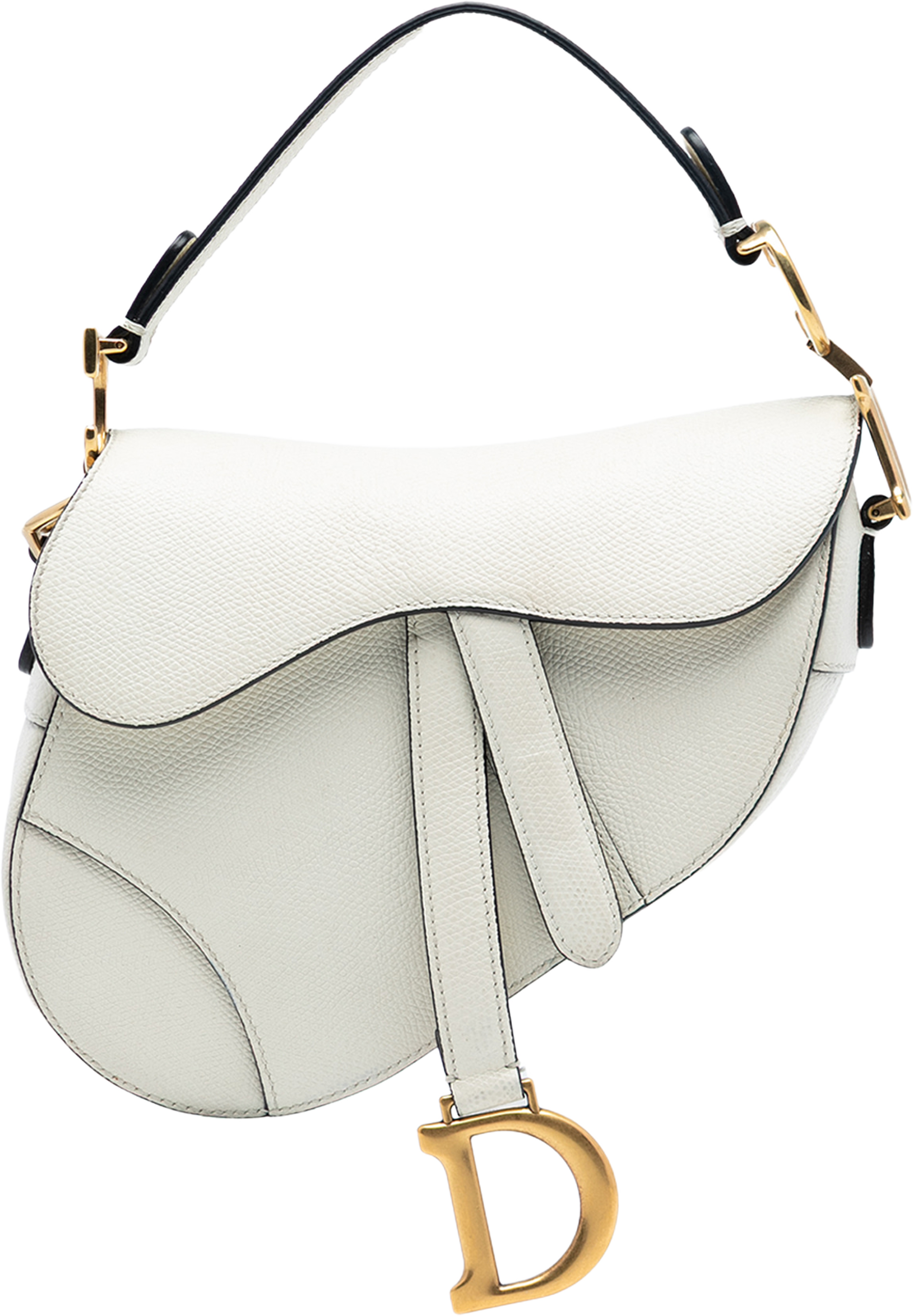 Dior Mini Grained Calfskin Saddle Bag, från Luxclusif, i färgen white. Klicka för att öppna bilden i stort format