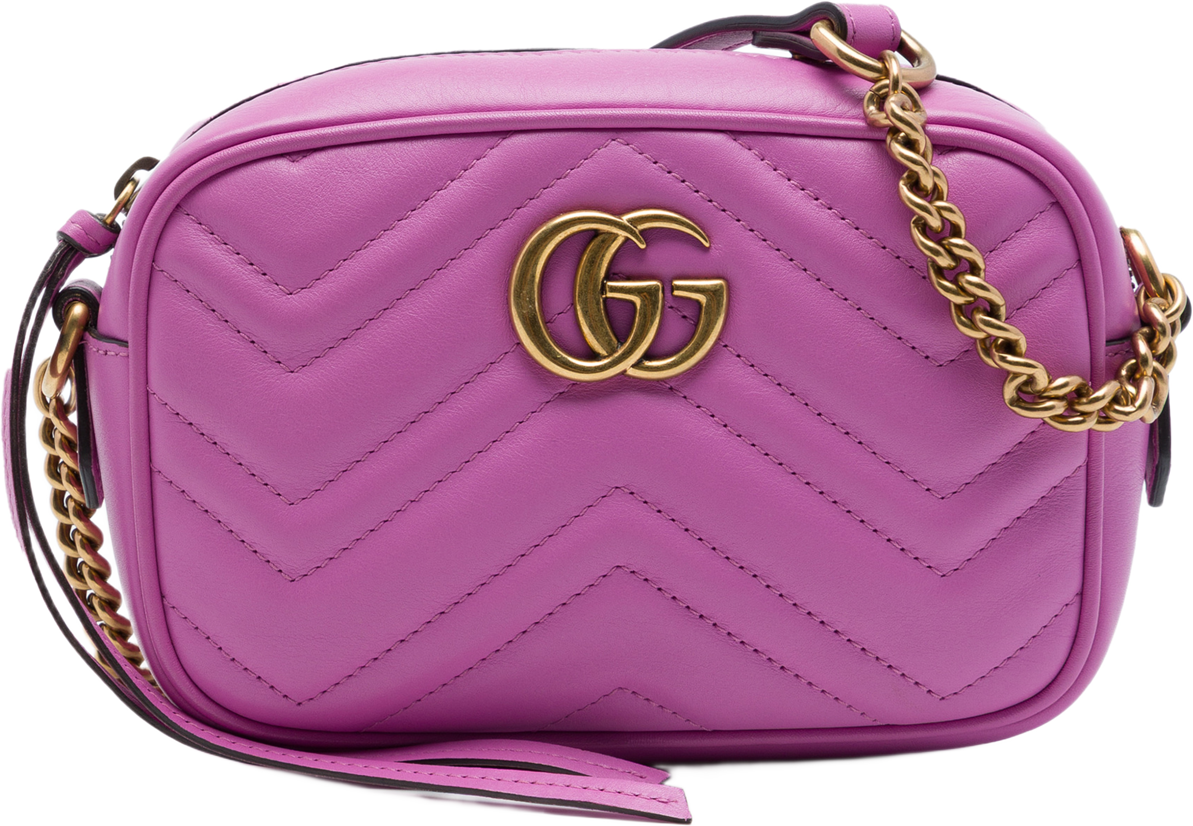 Gucci Mini Gg Marmont Matelasse Calfskin Crossbody, från Luxclusif, i färgen rosa. Klicka för att öppna bilden i stort format