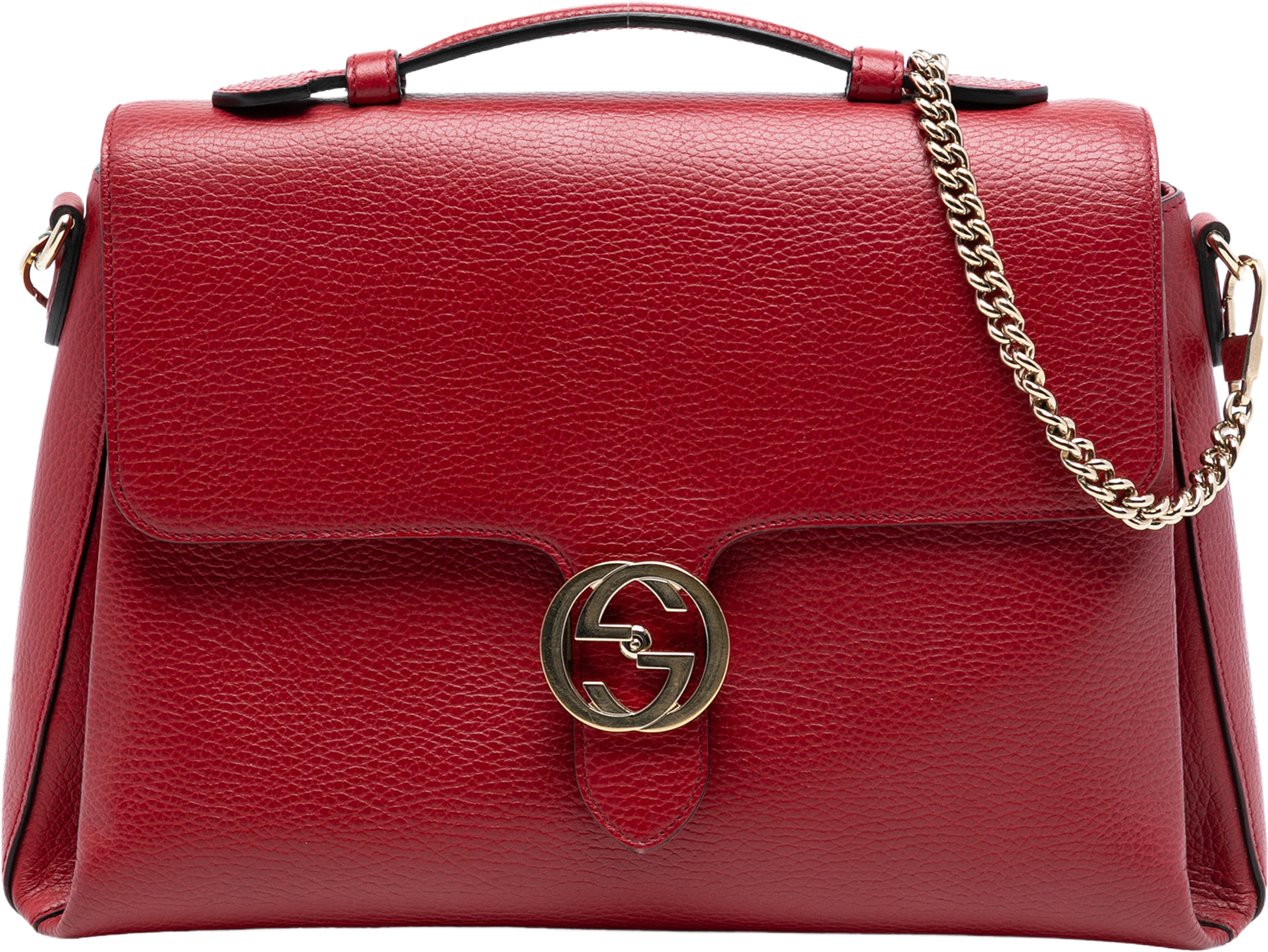Gucci Medium Dollar Calf Interlocking G Satchel, från Luxclusif, i färgen red. Klicka för att öppna bilden i stort format