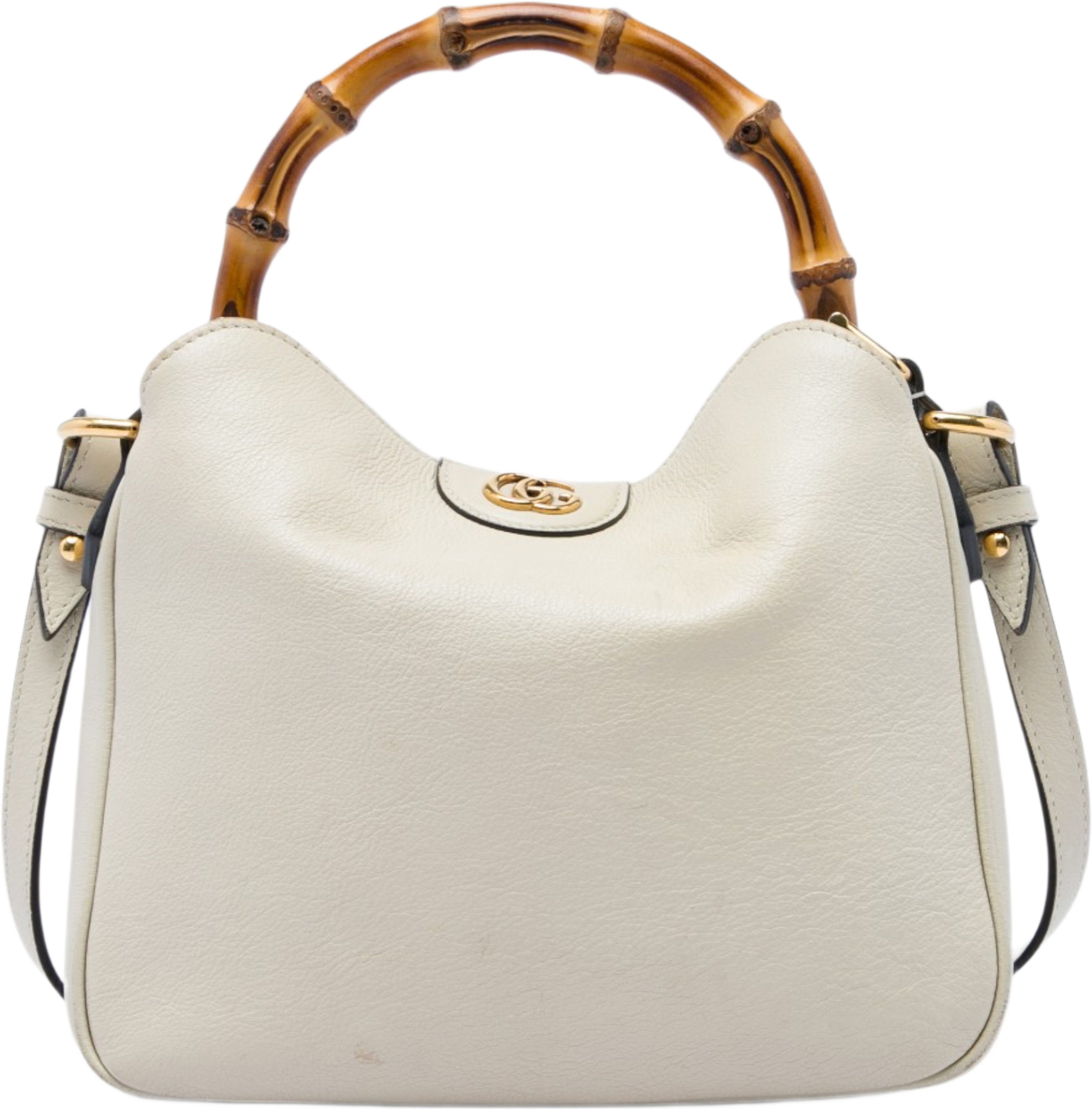 Gucci Small Calfskin Bamboo Diana Satchel, från Luxclusif, i färgen vit. Klicka för att öppna bilden i stort format