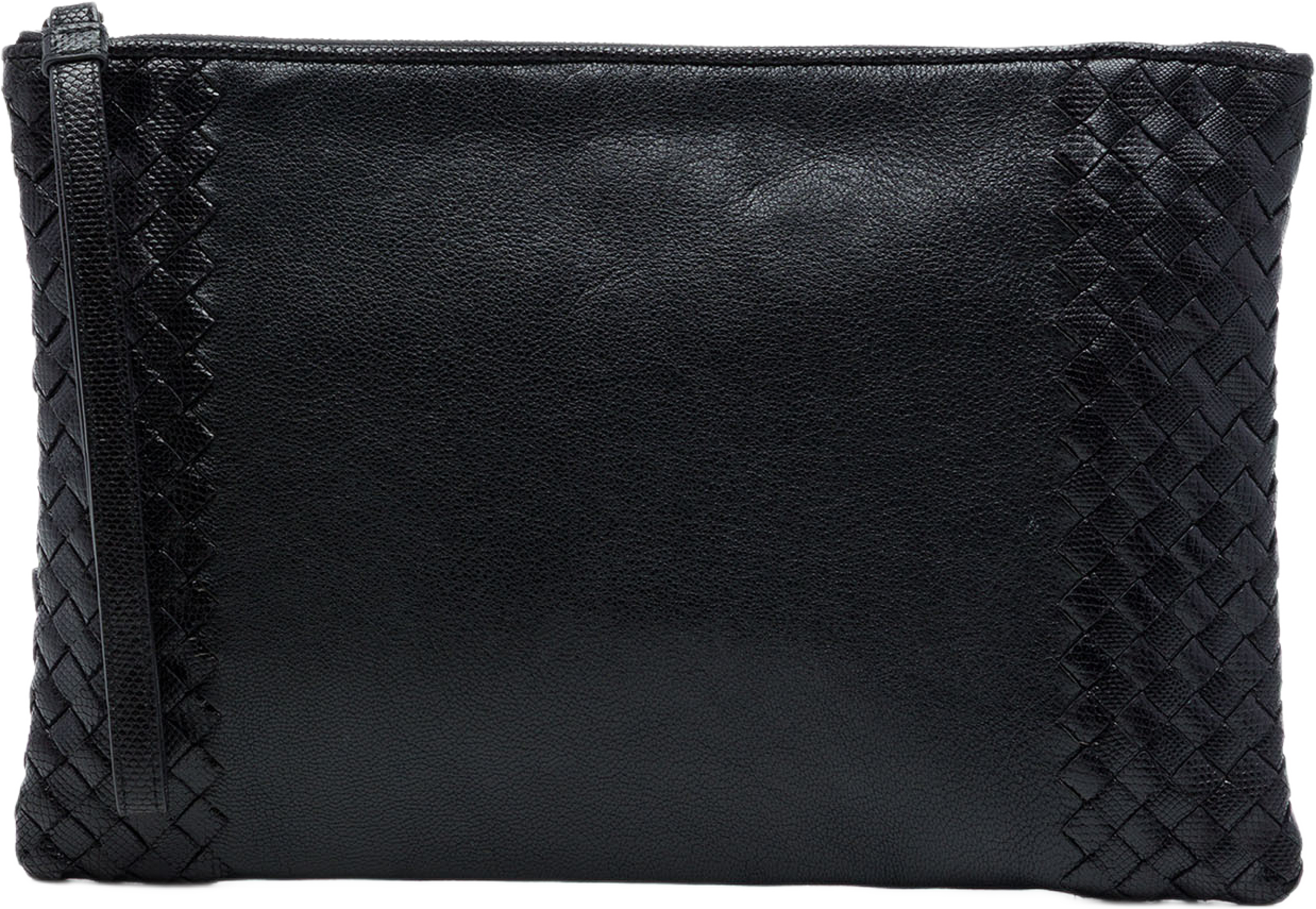 Bottega Veneta Intrecciato Trimmed Nappa Clutch, från Luxclusif, i färgen svart. Klicka för att öppna bilden i stort format