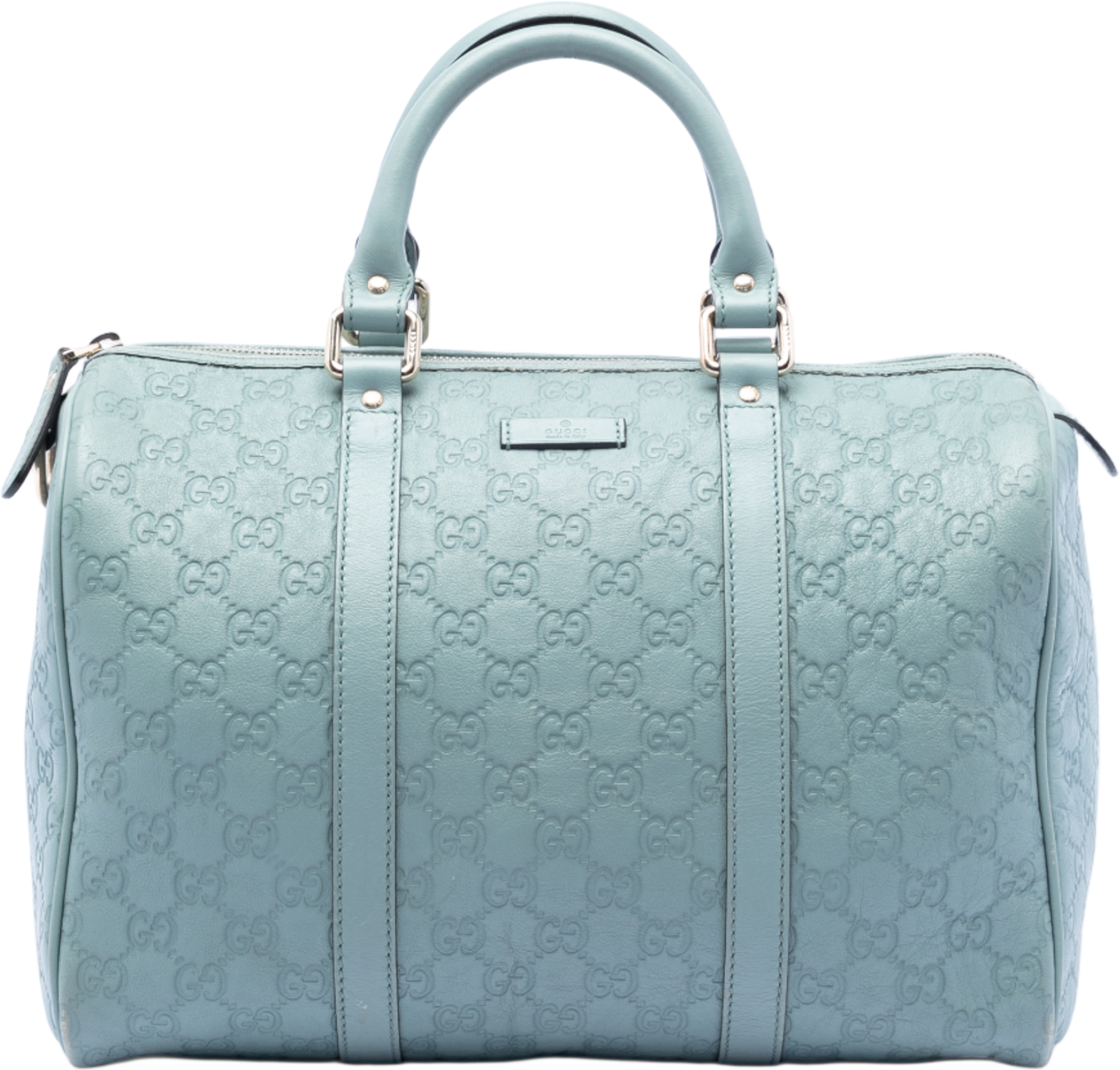 Gucci Medium Guccissima Joy Boston Bag, från Luxclusif, i färgen light blue. Klicka för att öppna bilden i stort format
