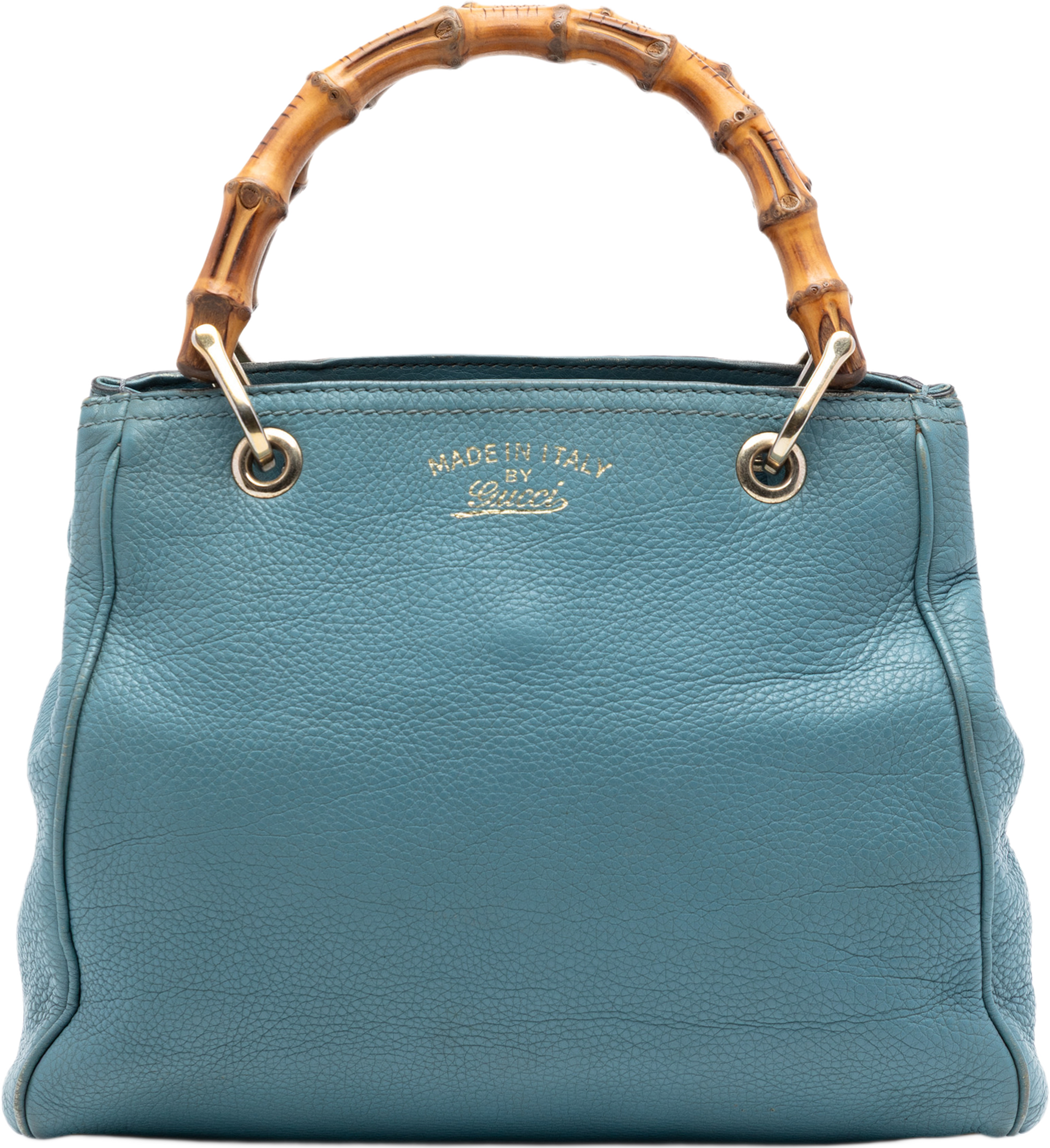 Gucci Small Calfskin Bamboo Shopper Satchel, från Luxclusif, i färgen blå. Klicka för att öppna bilden i stort format