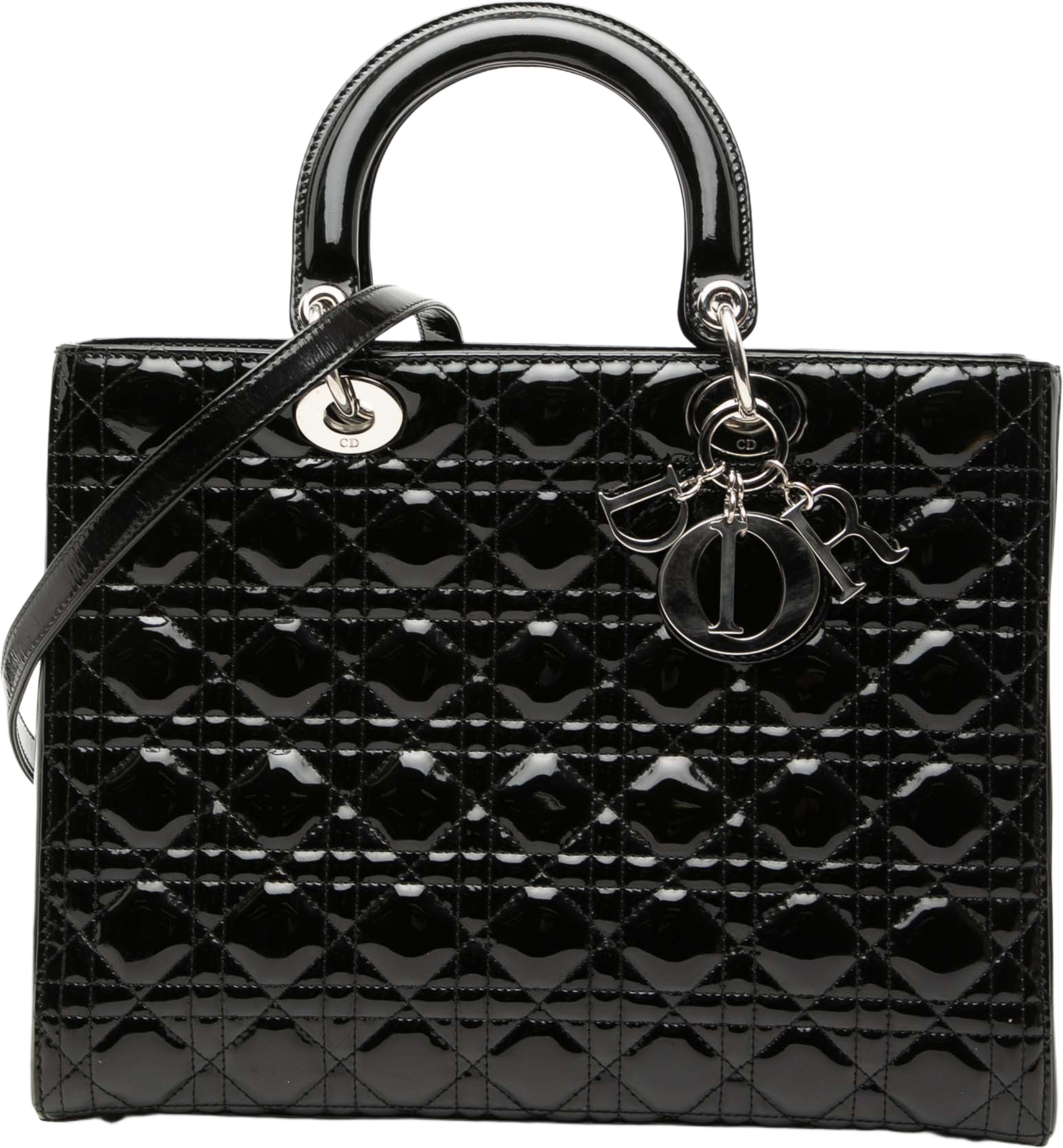 Dior Large Patent Cannage Lady Dior, från Luxclusif, i färgen black. Klicka för att öppna bilden i stort format