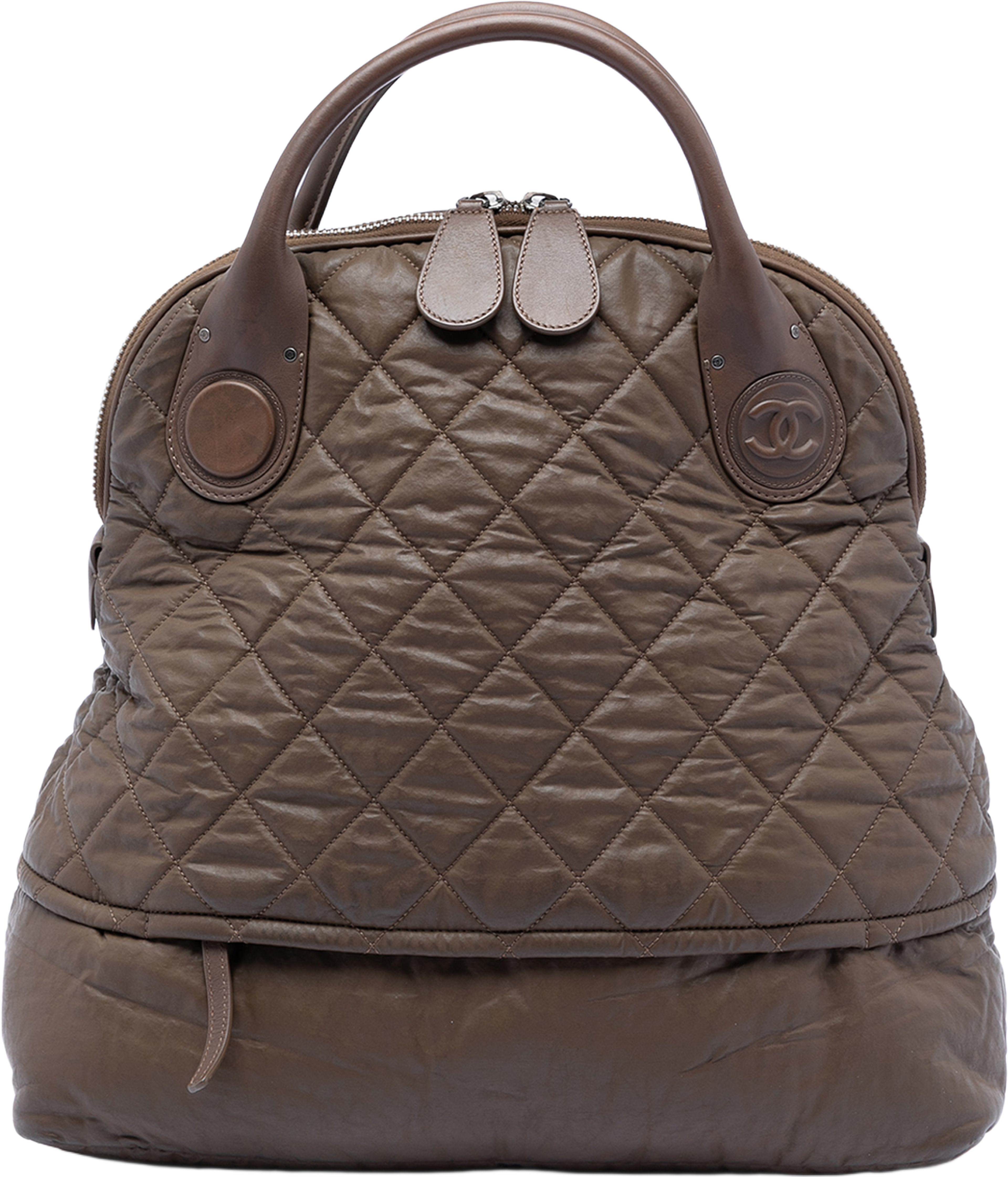 Chanel Quilted Coated Canvas Expandable Zip Travel Bag, från Luxclusif, i färgen brown. Klicka för att öppna bilden i stort format