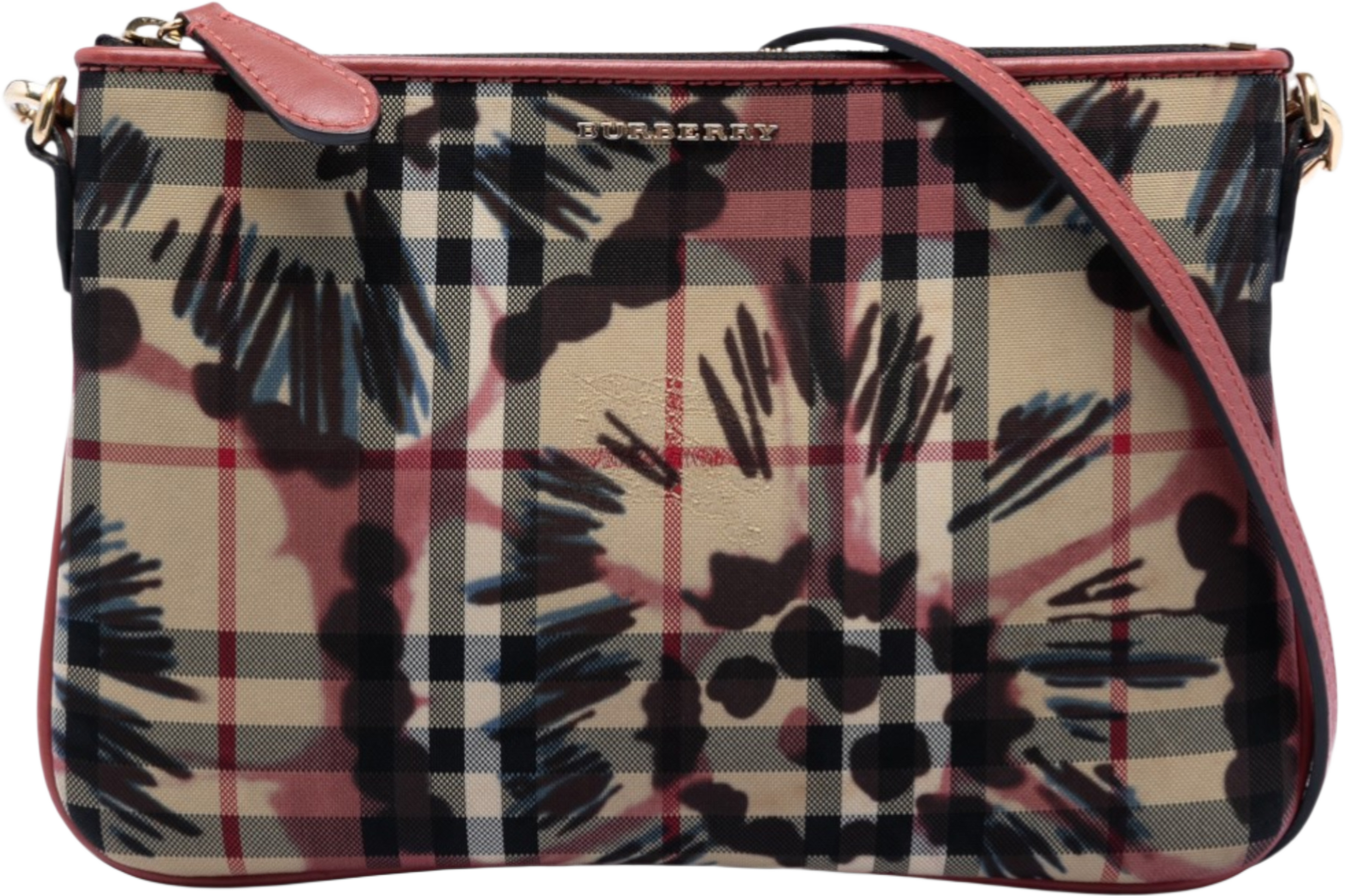 Burberry Haymarket Check Peony Rose Crossbody, från Luxclusif, i färgen beige. Klicka för att öppna bilden i stort format