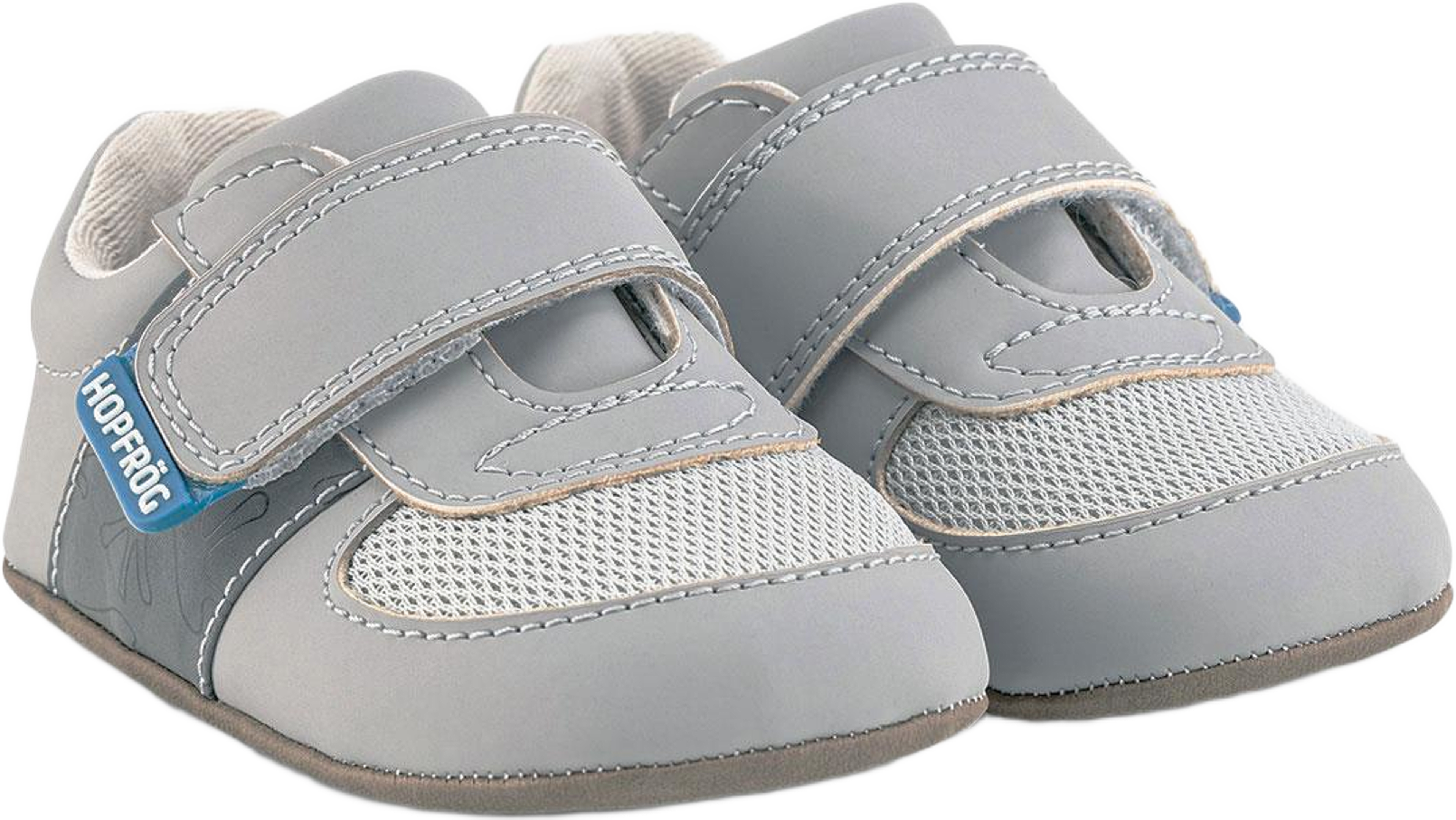 Hopfrög First Prime Barefoot, från Minimoca, i färgen cool grey. Klicka för att öppna bilden i stort format
