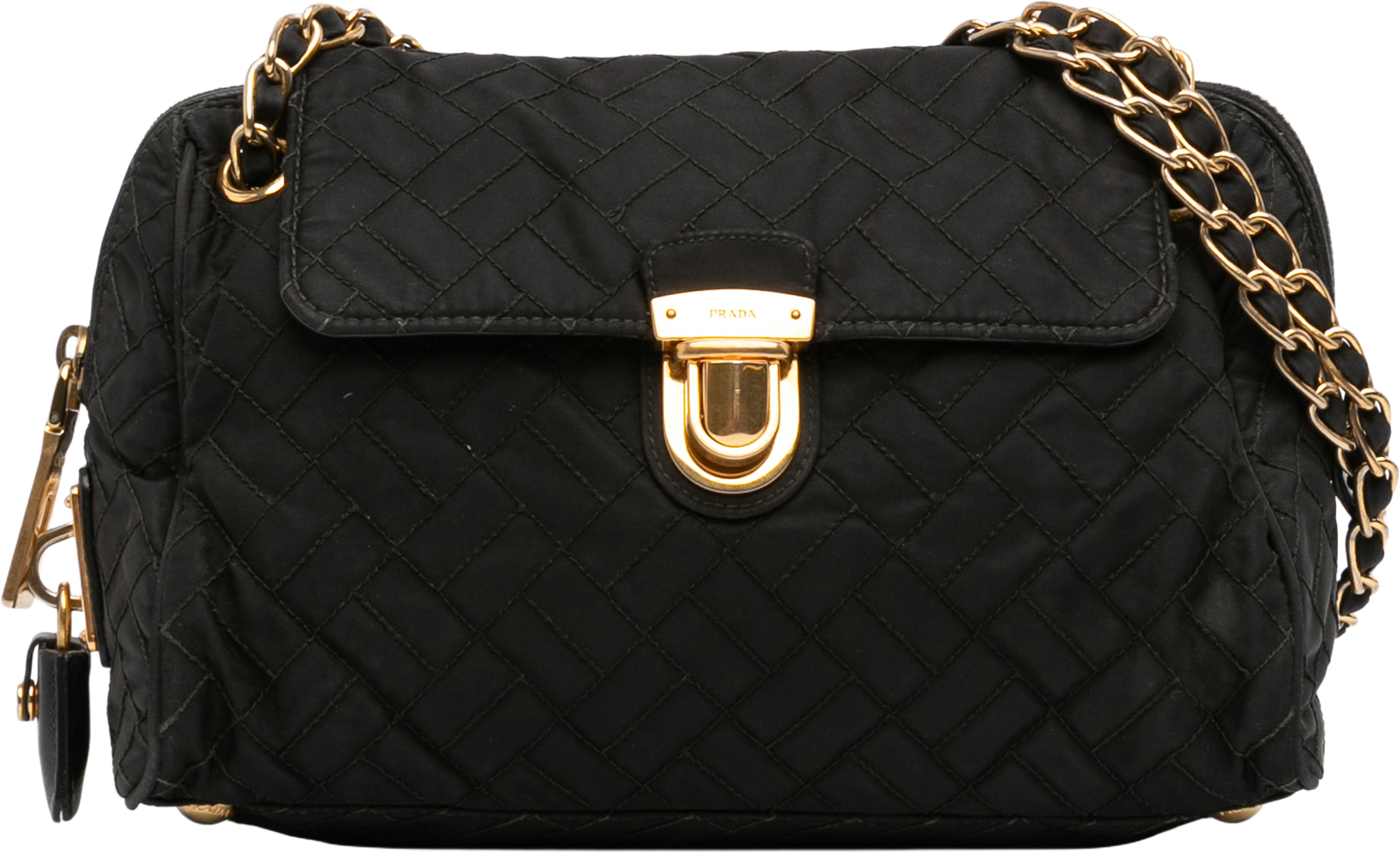 Prada Impuntu Tessuto Chain Flap Shoulder Bag, från Luxclusif, i färgen black. Klicka för att öppna bilden i stort format