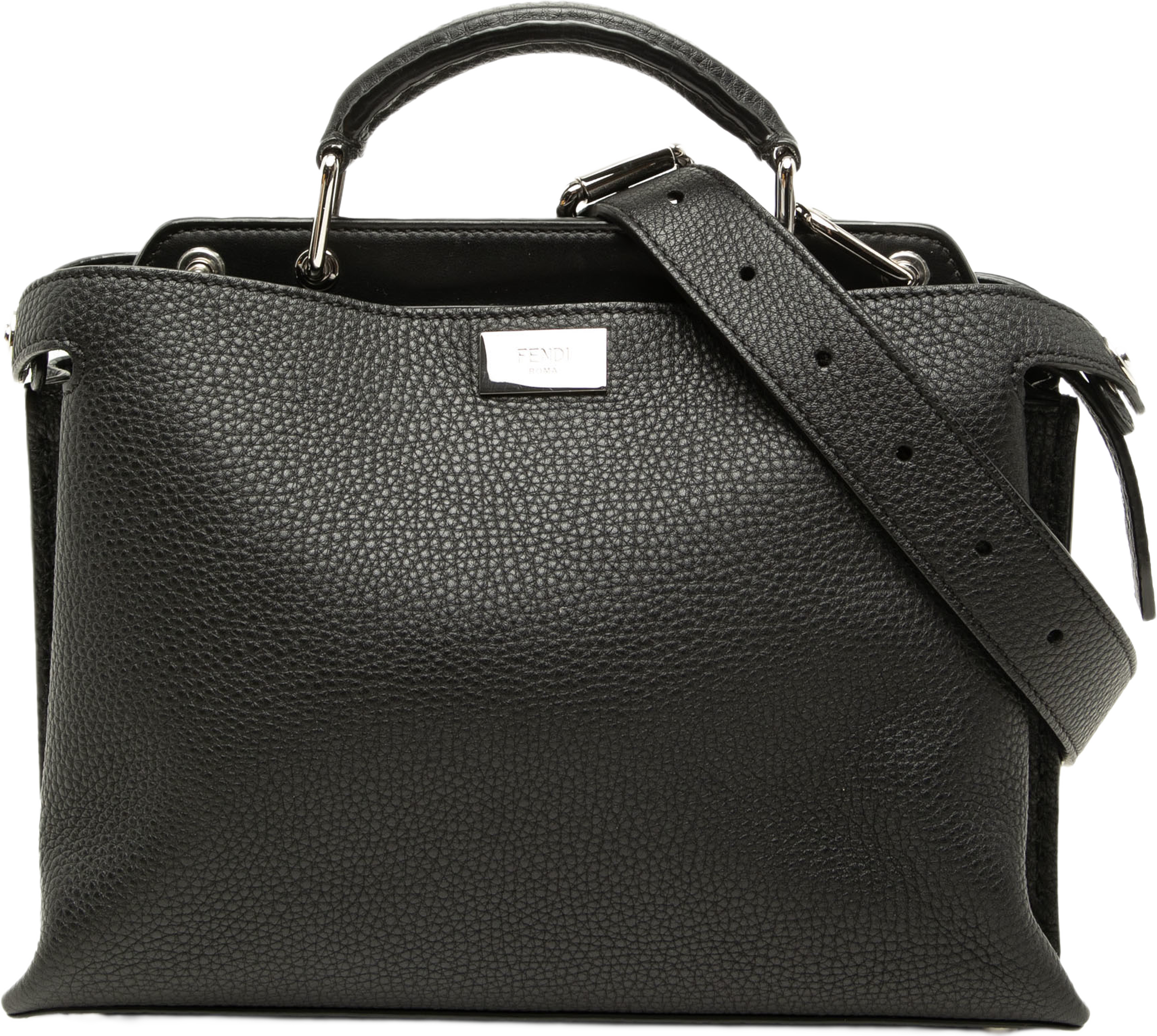 Fendi Mini Leather Peekaboo Iconic Essential Satchel, från Luxclusif, i färgen svart. Klicka för att öppna bilden i stort format