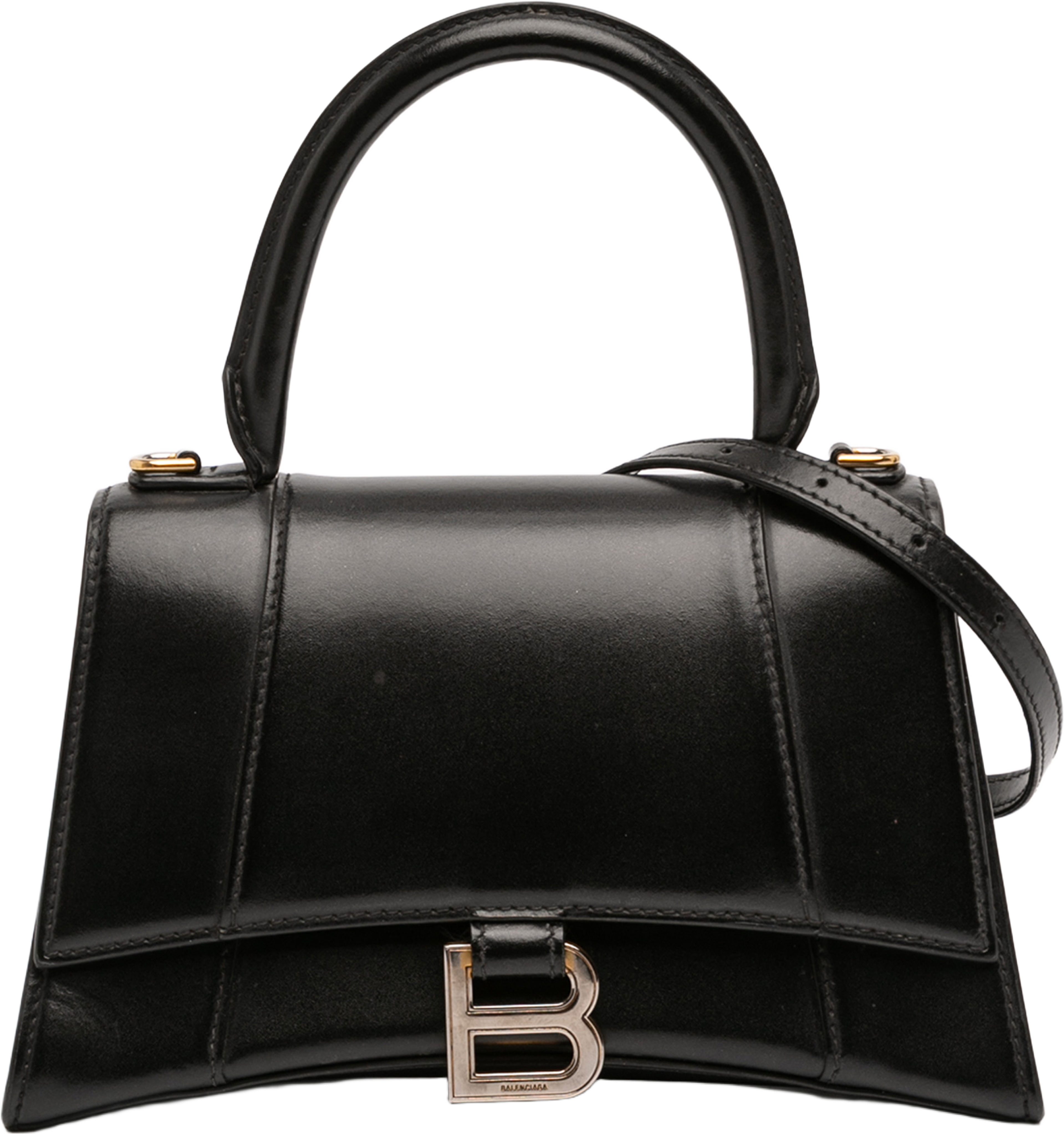 Balenciaga Small Shiny Box Calfskin Hourglass Top Handle Bag, från Luxclusif, i färgen black. Klicka för att öppna bilden i stort format