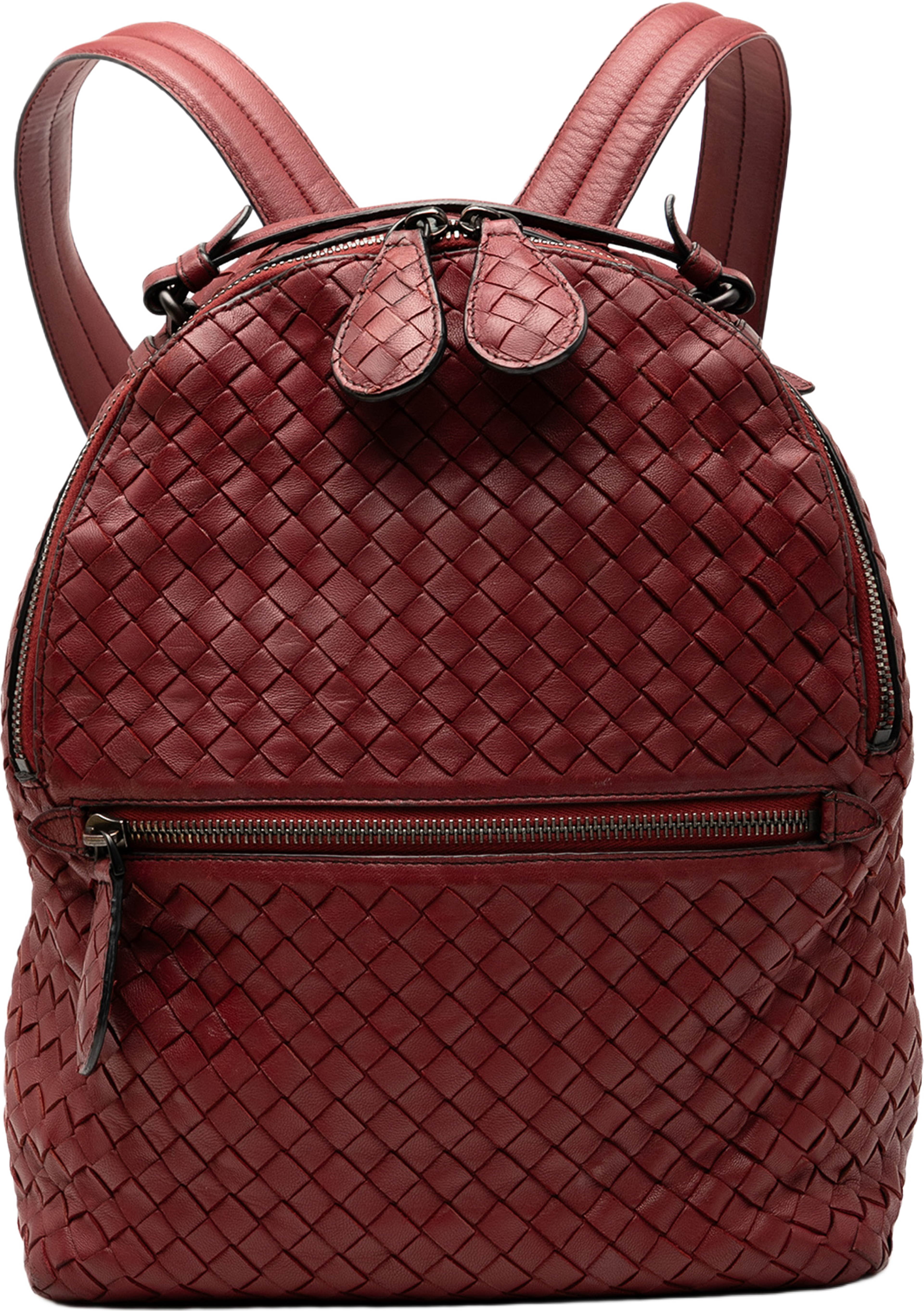 Bottega Veneta Nappa Intrecciato Backpack, från Luxclusif, i färgen dark red. Klicka för att öppna bilden i stort format