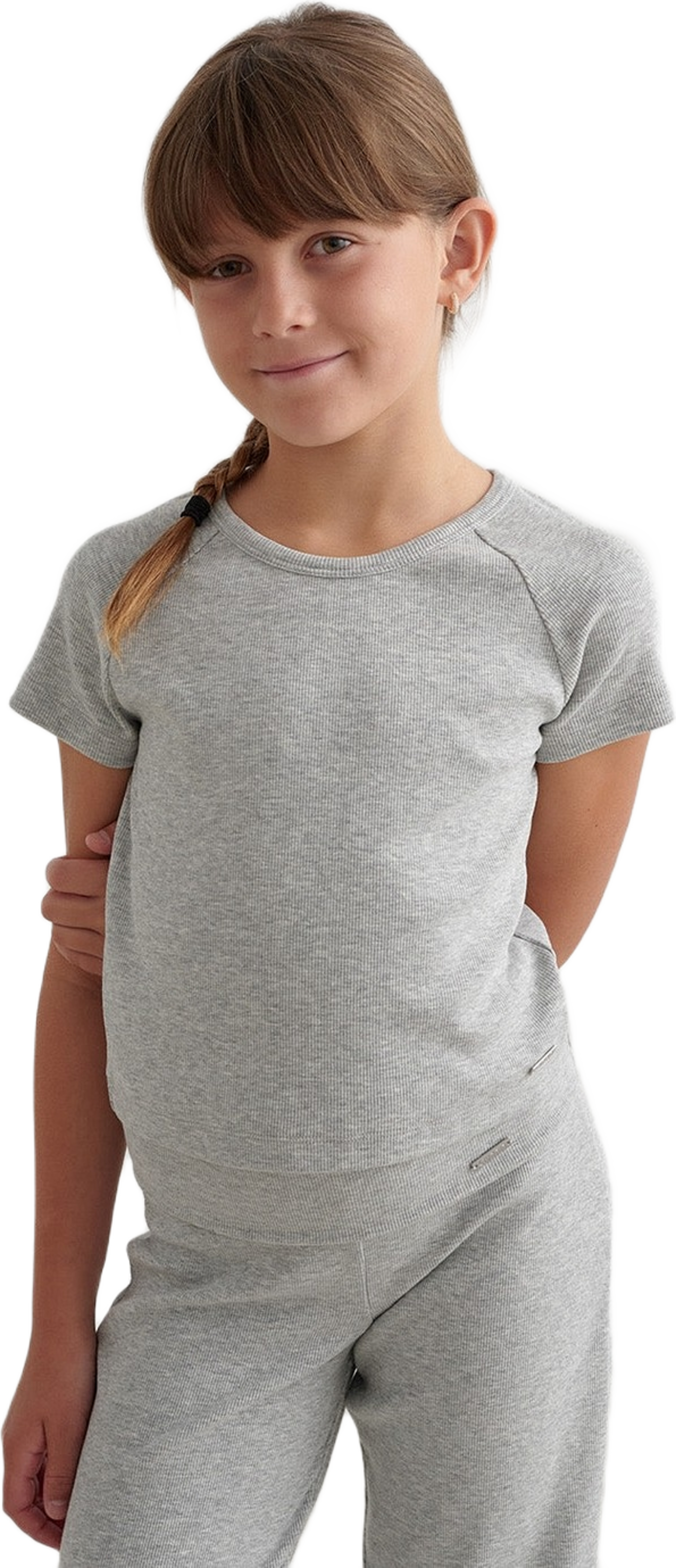 Grey Melange Young Ease Ribbed Short Sleeve