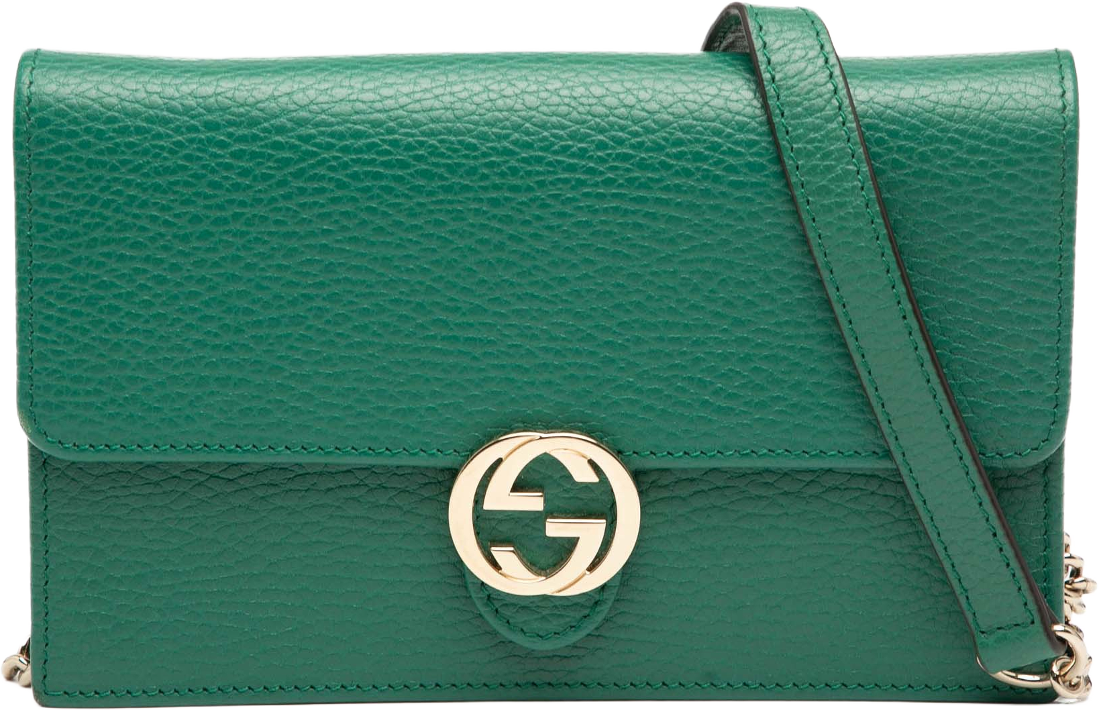 Gucci Interlocking G Dollar Calfskin Wallet On Chain, från Luxclusif, i färgen green. Klicka för att öppna bilden i stort format