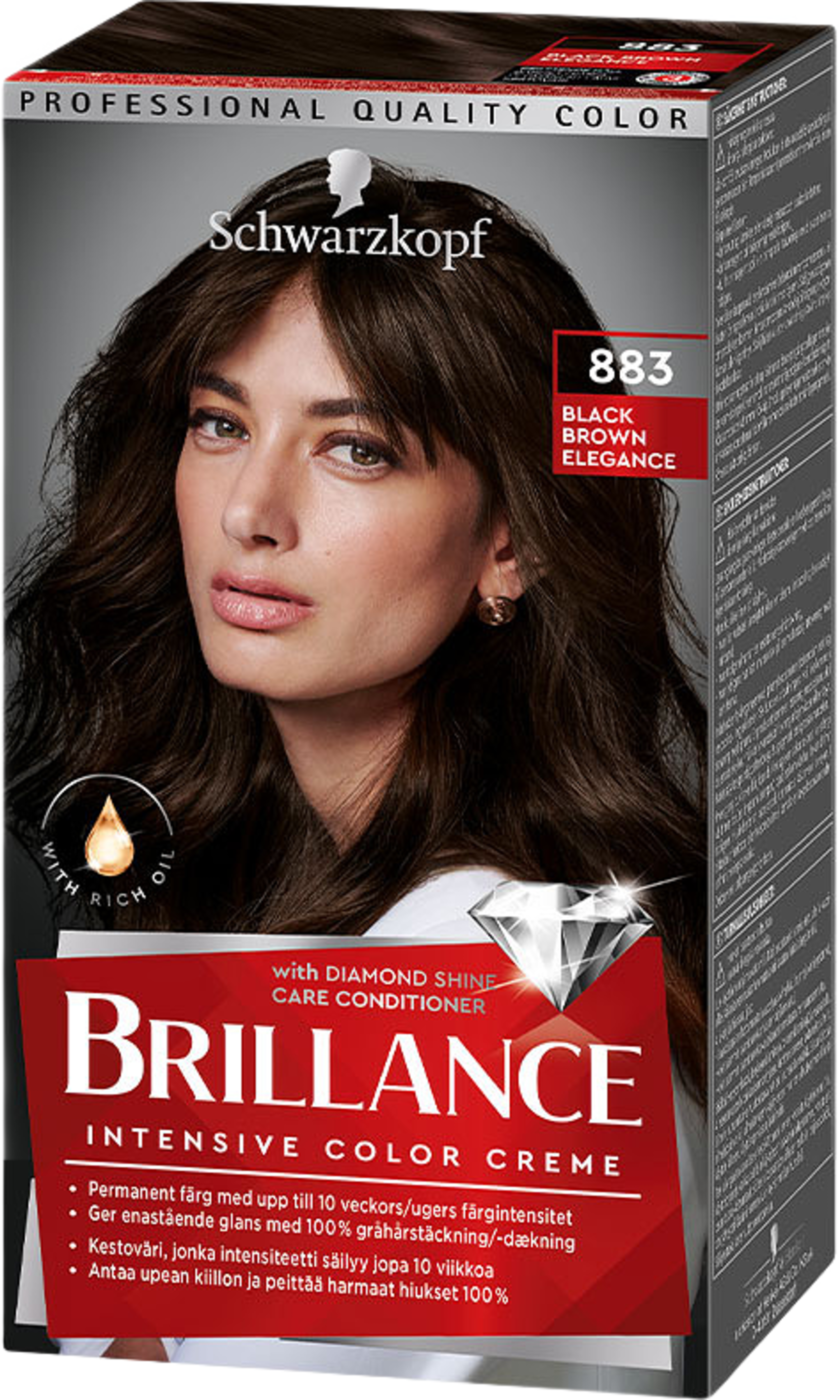 Brillance, från Schwarzkopf, i färgen 883 Blackbrown Eleg. Klicka för att öppna bilden i stort format