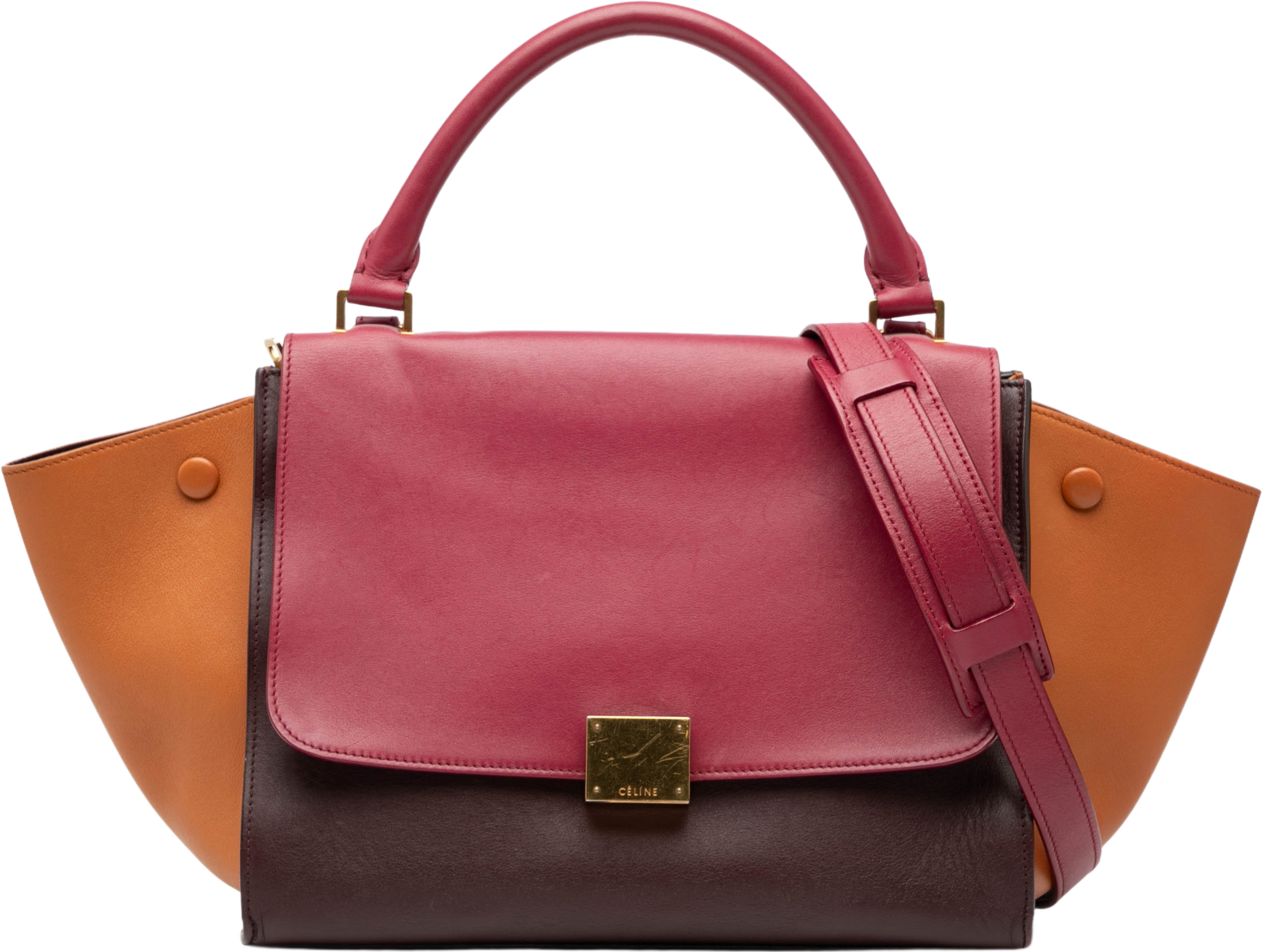 Celine Small Tricolor Leather Trapeze Satchel, från Luxclusif, i färgen dark brown. Klicka för att öppna bilden i stort format