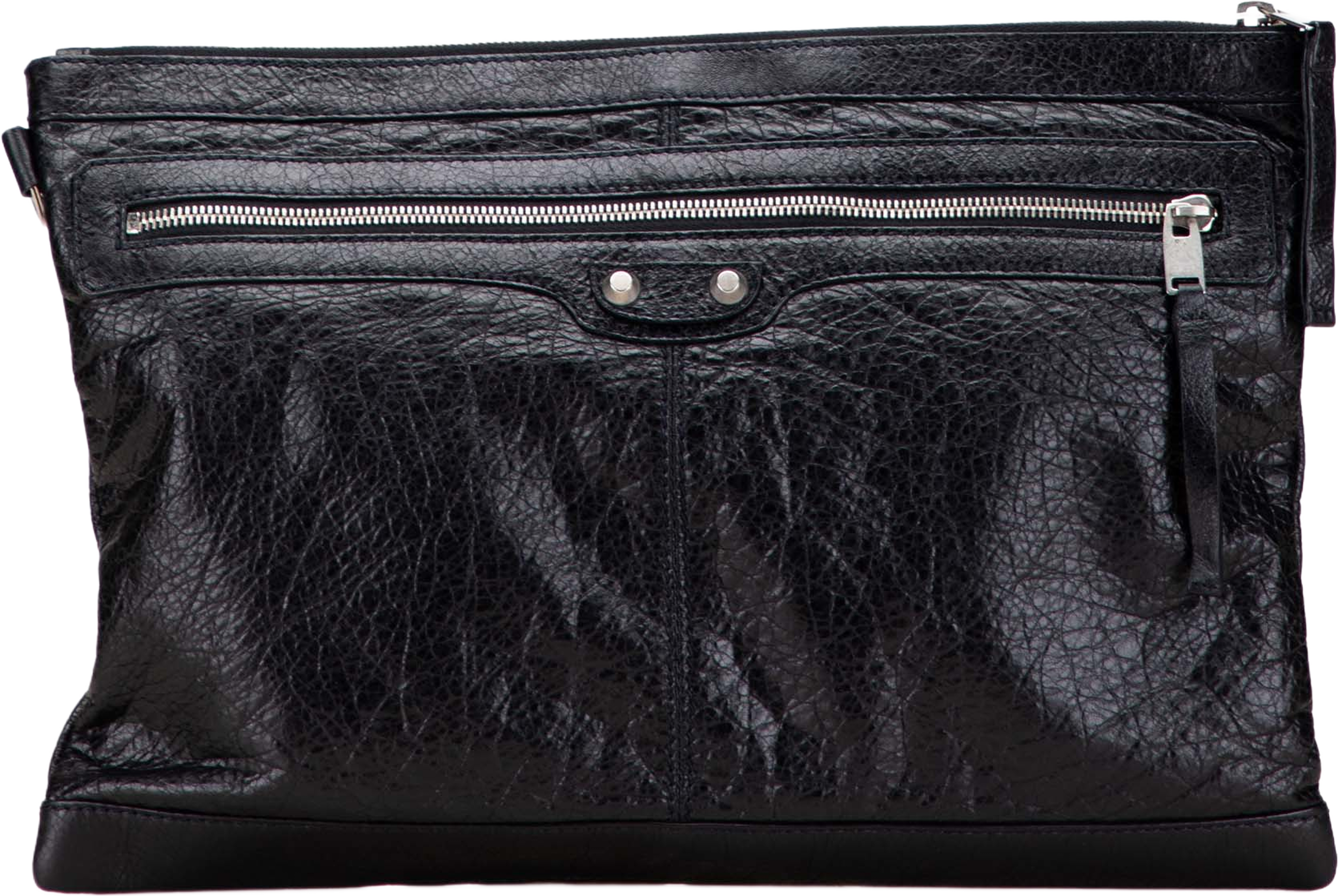 Balenciaga Lambskin Motocross Classic Clip L Clutch, från Luxclusif, i färgen black. Klicka för att öppna bilden i stort format