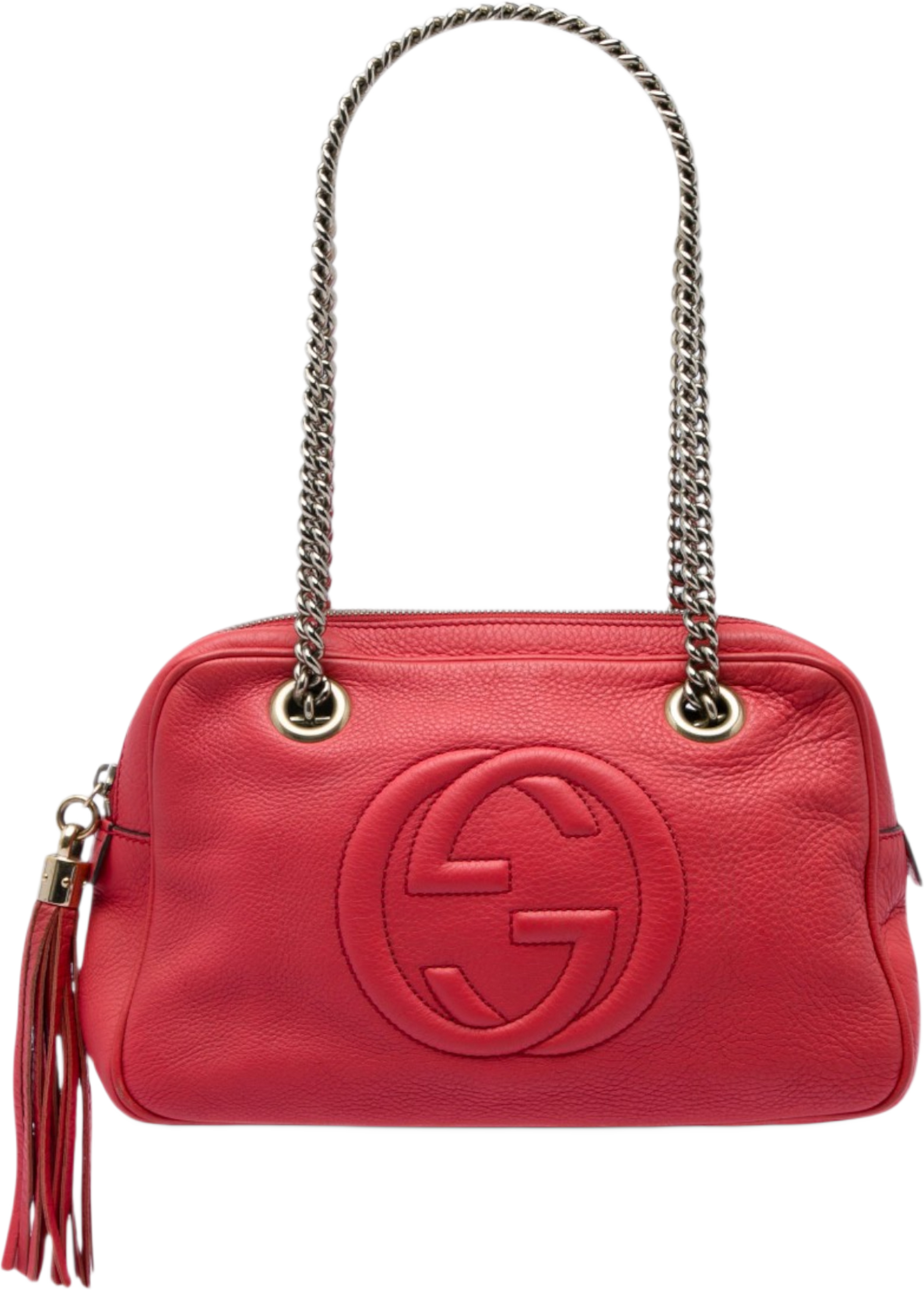 Gucci Calfskin Soho Chain Zip Shoulder Bag, från Luxclusif, i färgen röd. Klicka för att öppna bilden i stort format